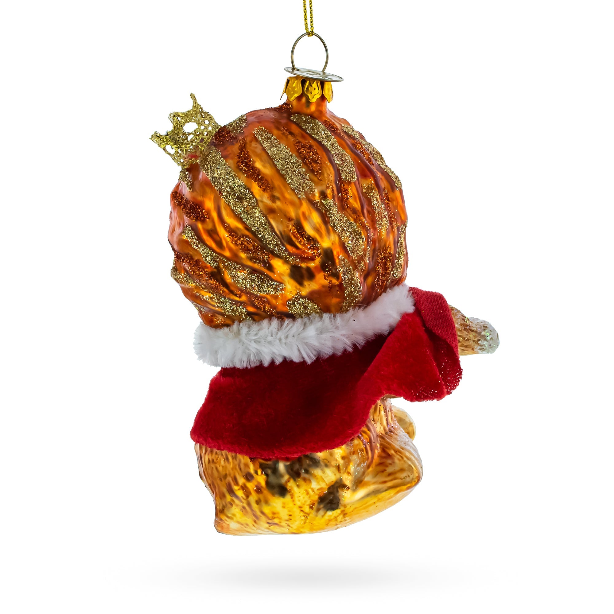 Regal Lion In Scarlet Cape - Blown Glass Christmas Ornament