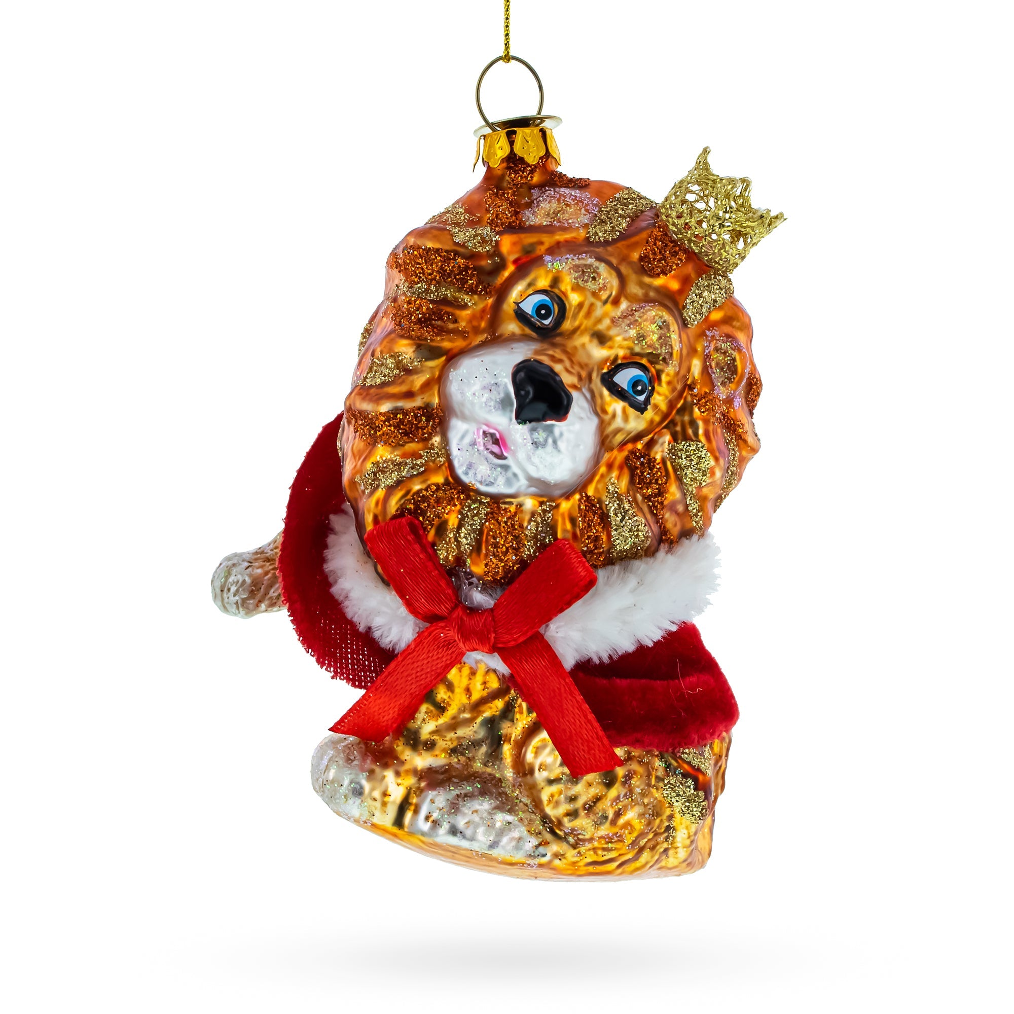 Regal Lion In Scarlet Cape - Blown Glass Christmas Ornament