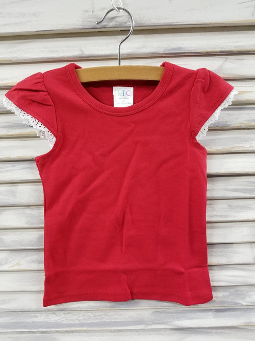 Girls Flutter Sleeve Top With Lace