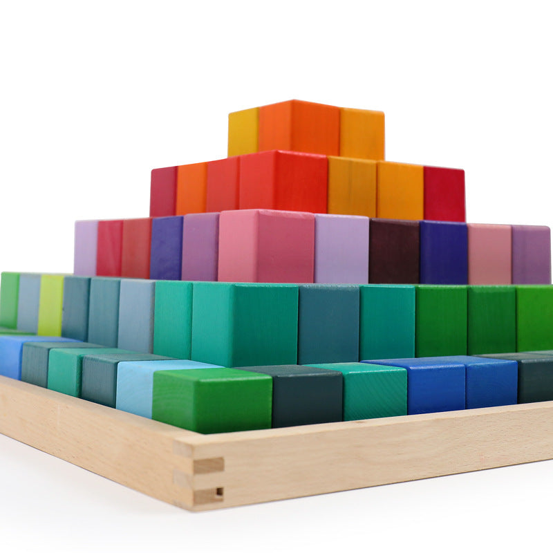 100 Pcs Stained Large Stepped Pyramid Wooden Stacking Building Blocks