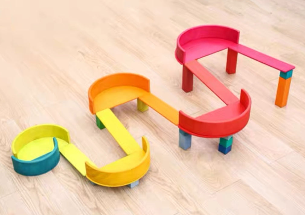 100 Pcs Stained Large Stepped Pyramid Wooden Stacking Building Blocks