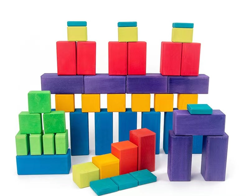 100 Pcs Stained Large Stepped Counting Wooden Stacking Building Blocks