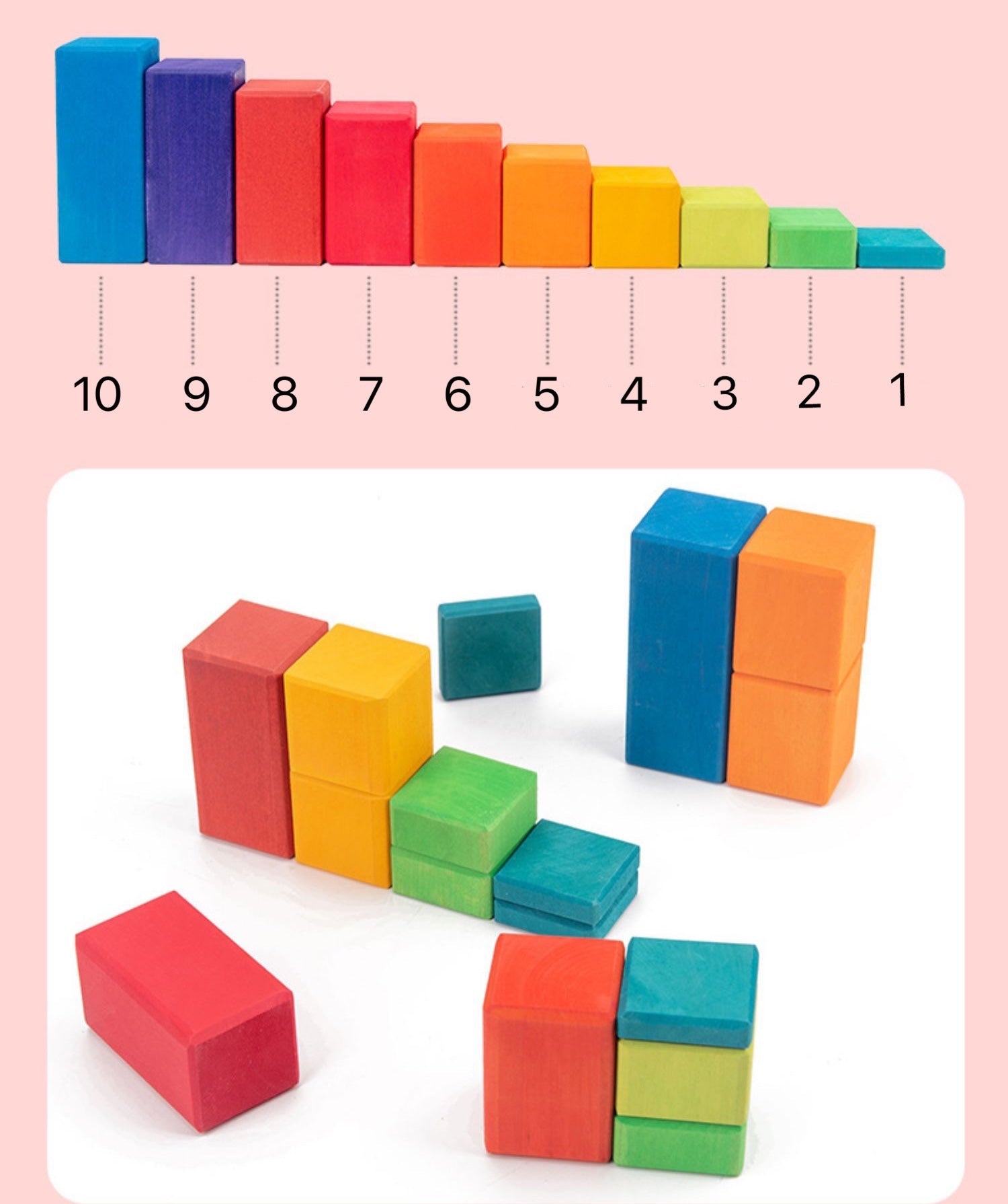 100 Pcs Stained Large Stepped Counting Wooden Stacking Building Blocks