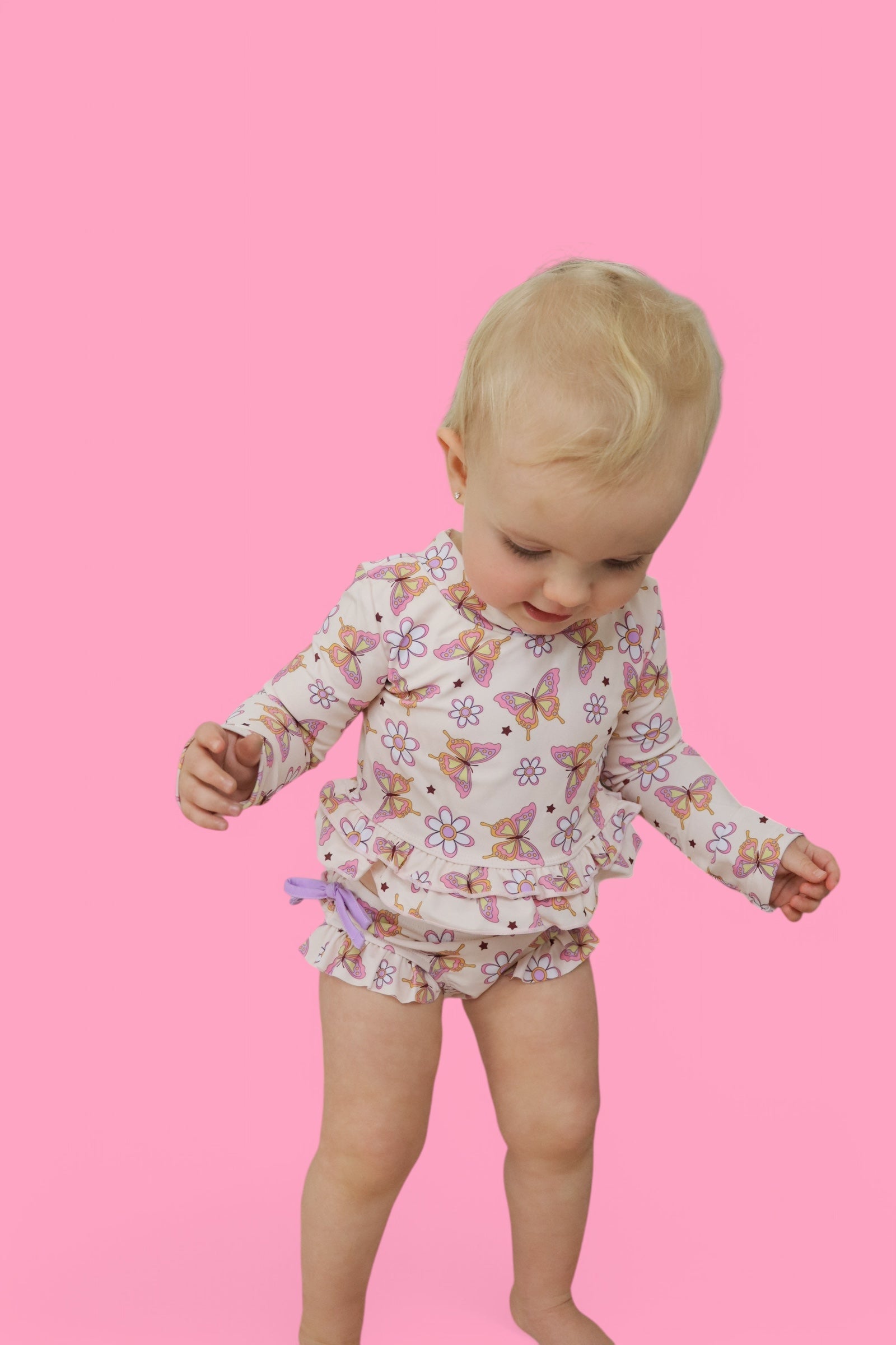 Blossomin’ Butterfly Dream 2-piece Rash Guard Ruffle Swim Suit