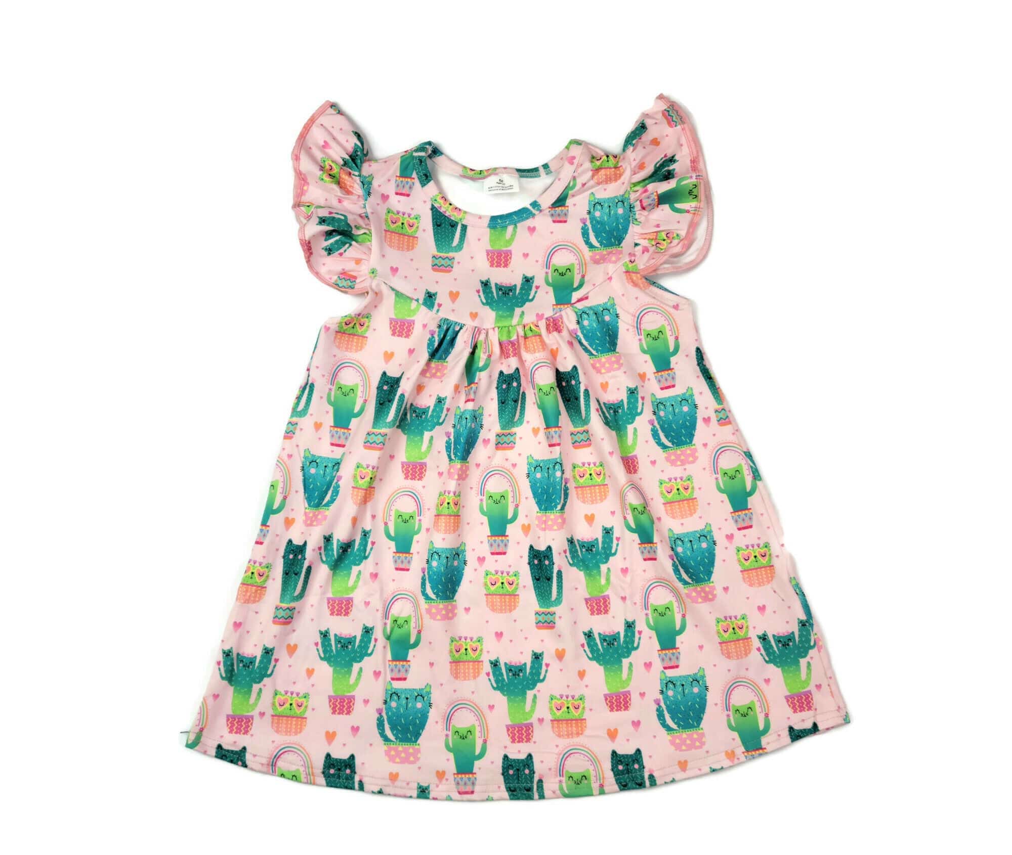 Kitty Cactus Milk Silk Flutter Dress
