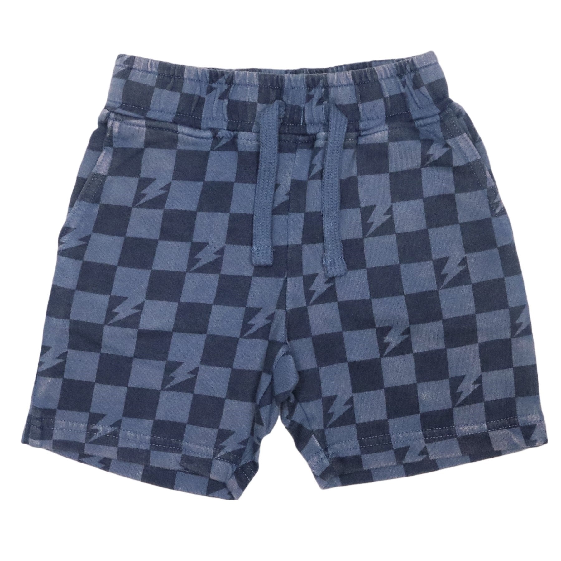 Kids Printed Enzyme Shorts - Checkered Bolts - Denim