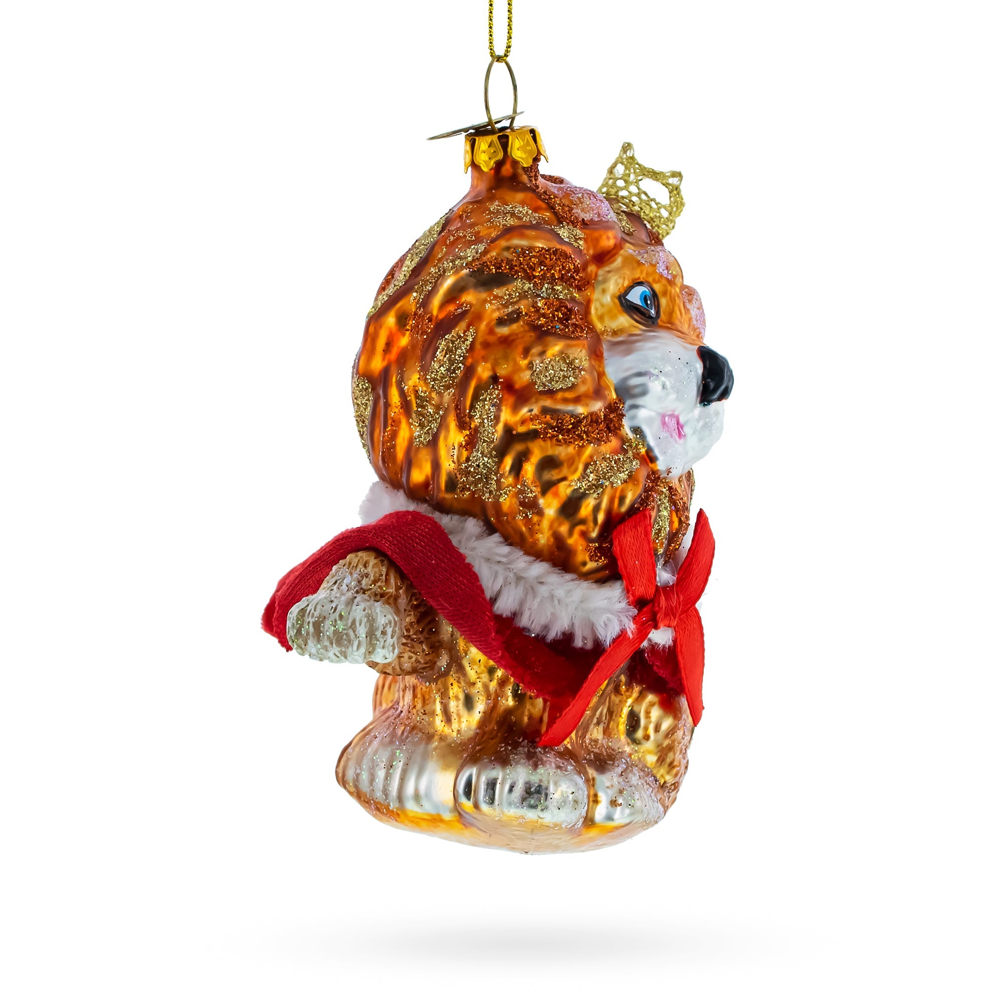 Regal Lion In Scarlet Cape - Blown Glass Christmas Ornament