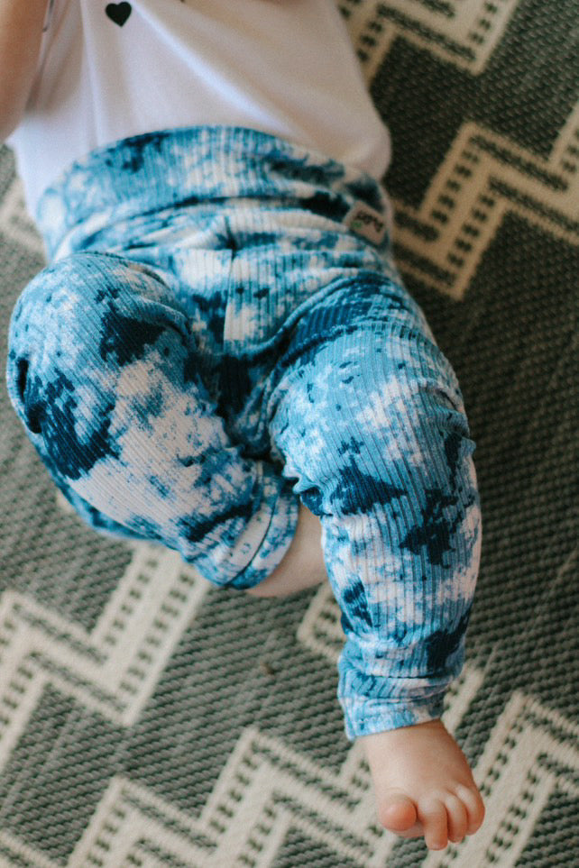 Denim Tie Dye Ribbed Leggings