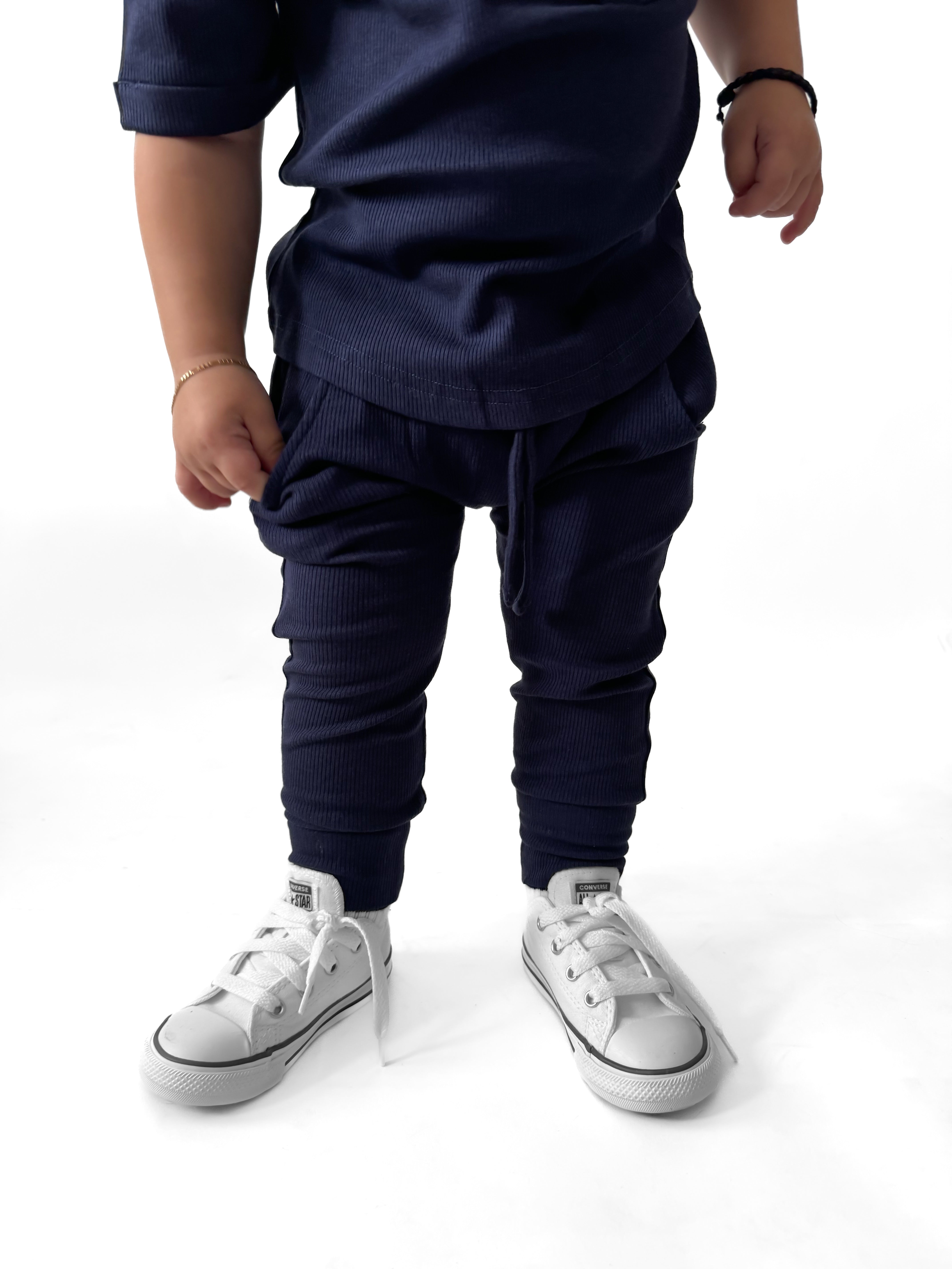 Bamboo Ribbed Joggers - Navy