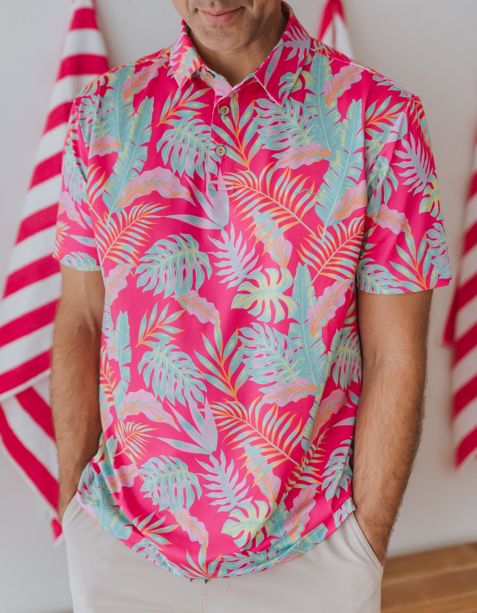 Men's Pink Palm Paradise Athletic Polo