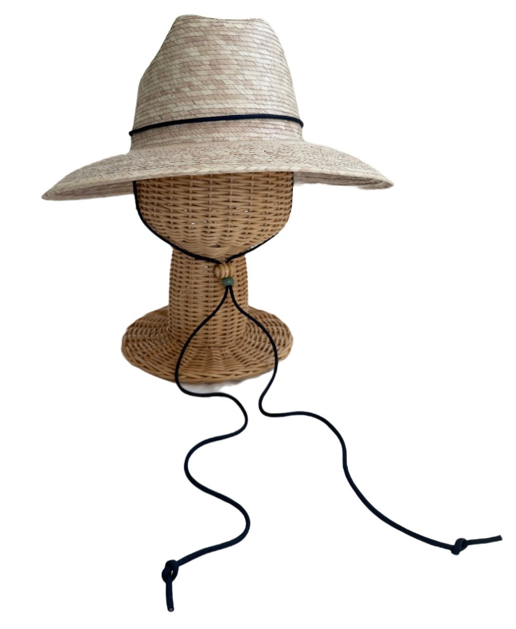 Petunia Girl's Sun Hat - Long Navy Paracord Lanyard With Jade And Wood Bead Toggle