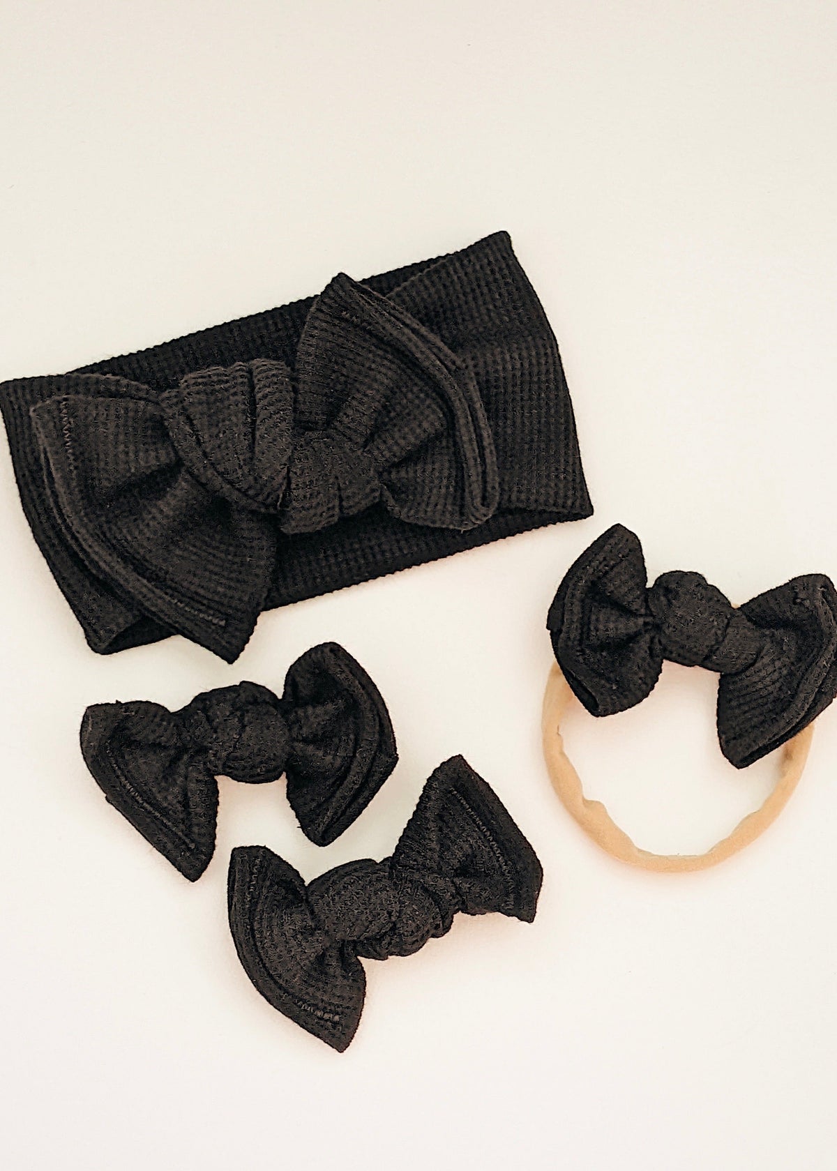 Black Waffle Knit Bow