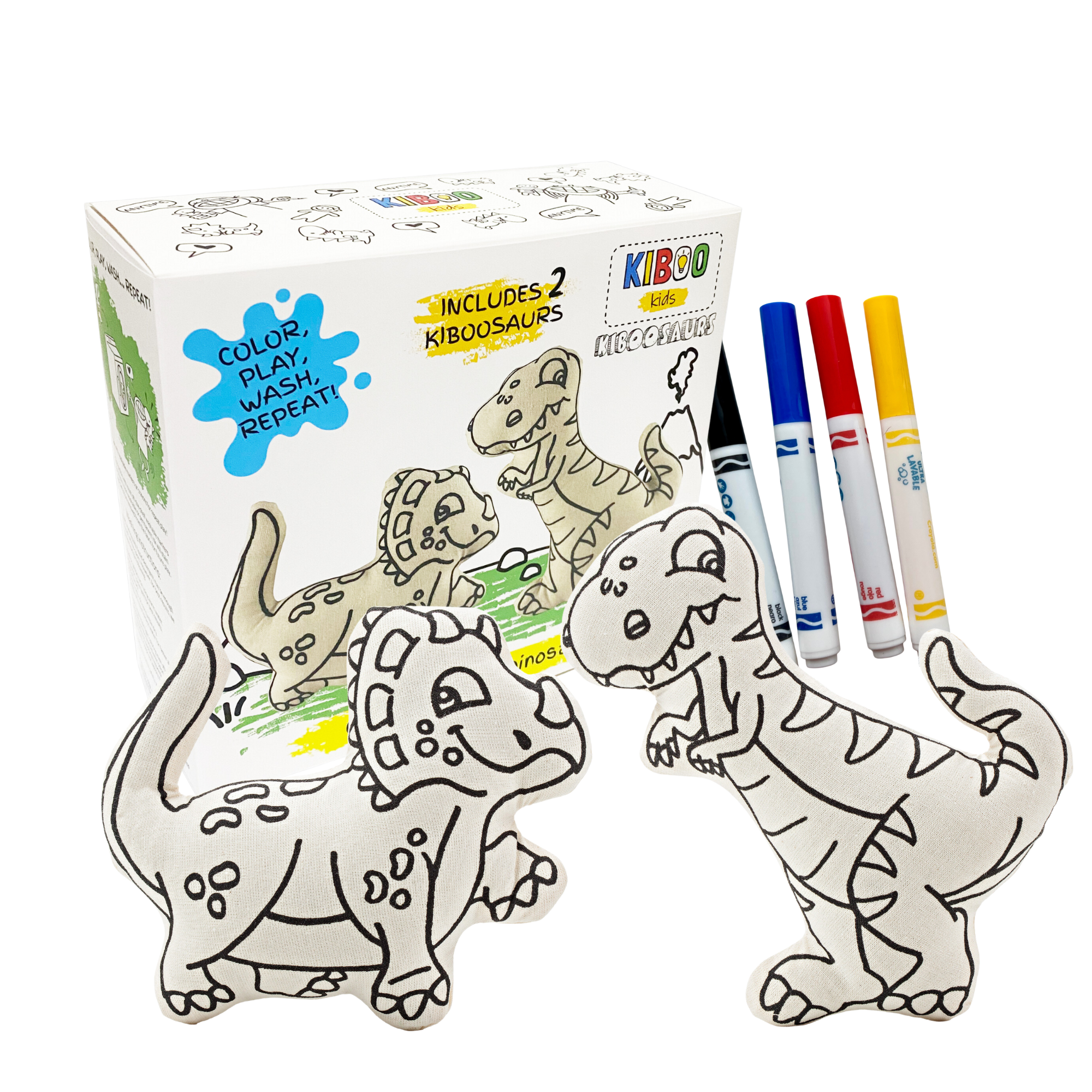 Kiboo Kids: Dinosaurs For Coloring Duo Pack - T-rex & Triceratops - Washable And Reusable For Creative Play
