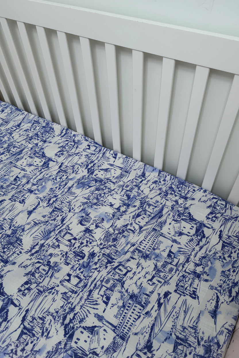 Pink Toile Crib Sheet