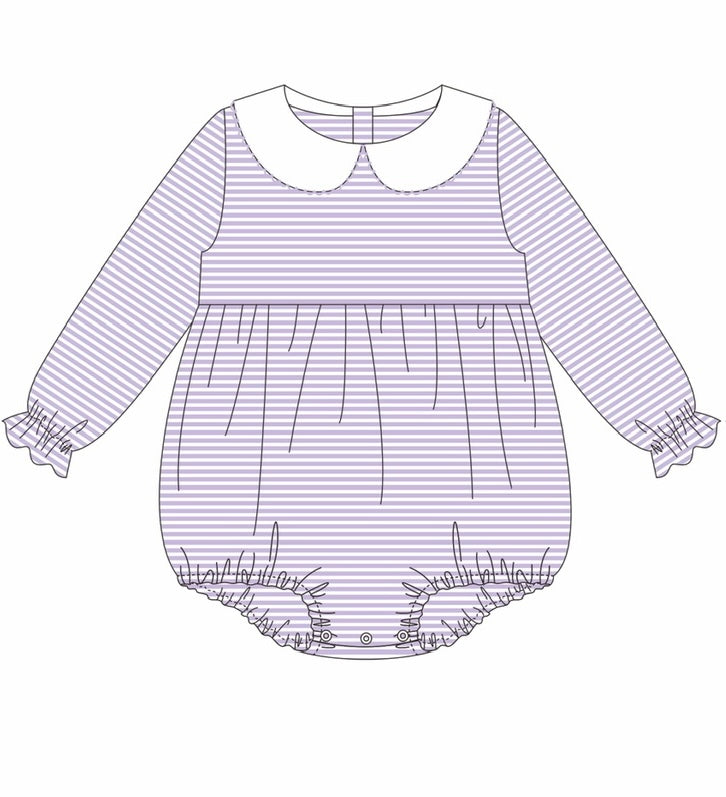 Knit Stripe Long Sleeve Peter Pan Collar Bubble - Girl