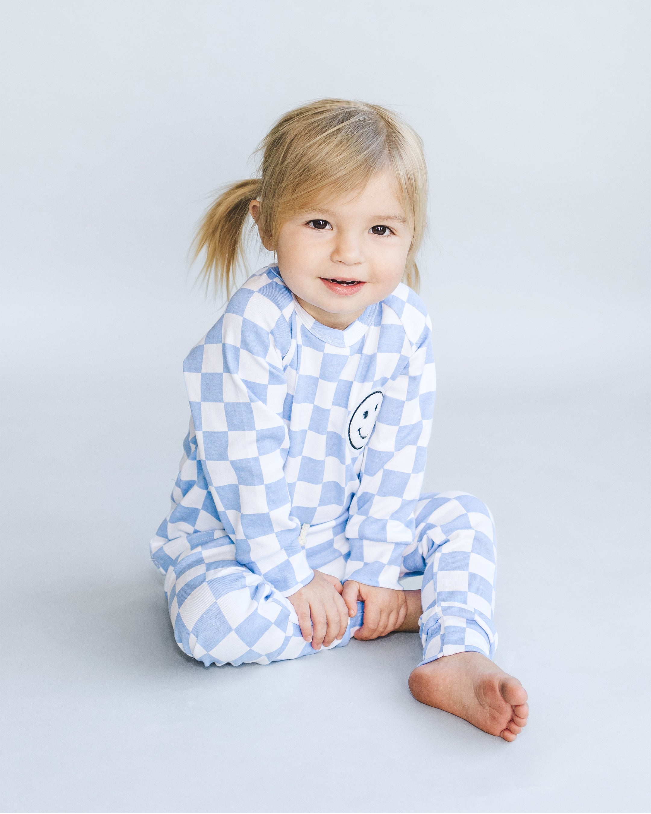 Checkered Smiley Lounge Set | Blue
