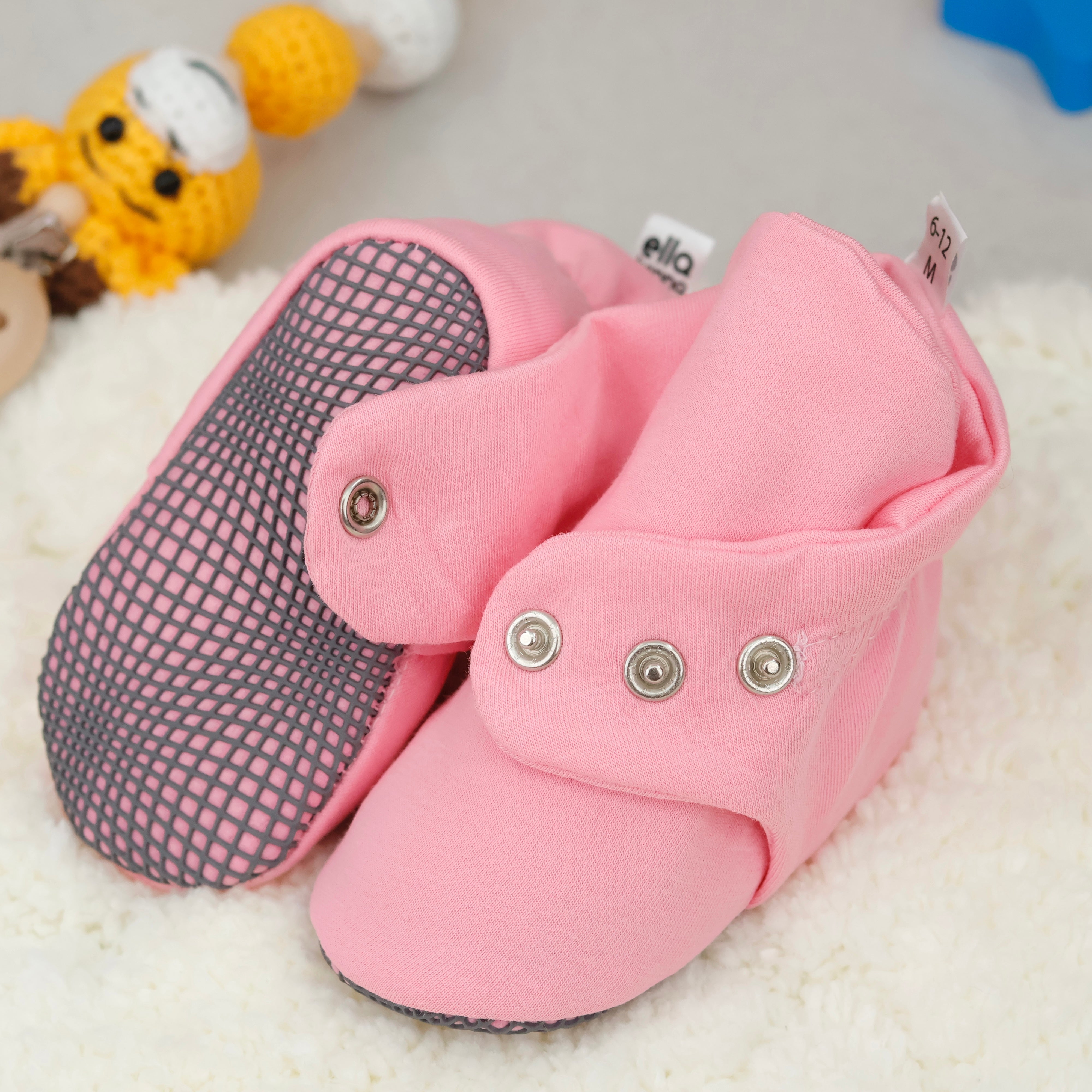 Organic Cotton Baby Booties, Non-slip Sole, Cotton Newborn Booties Home Nursery Shoes, Pink