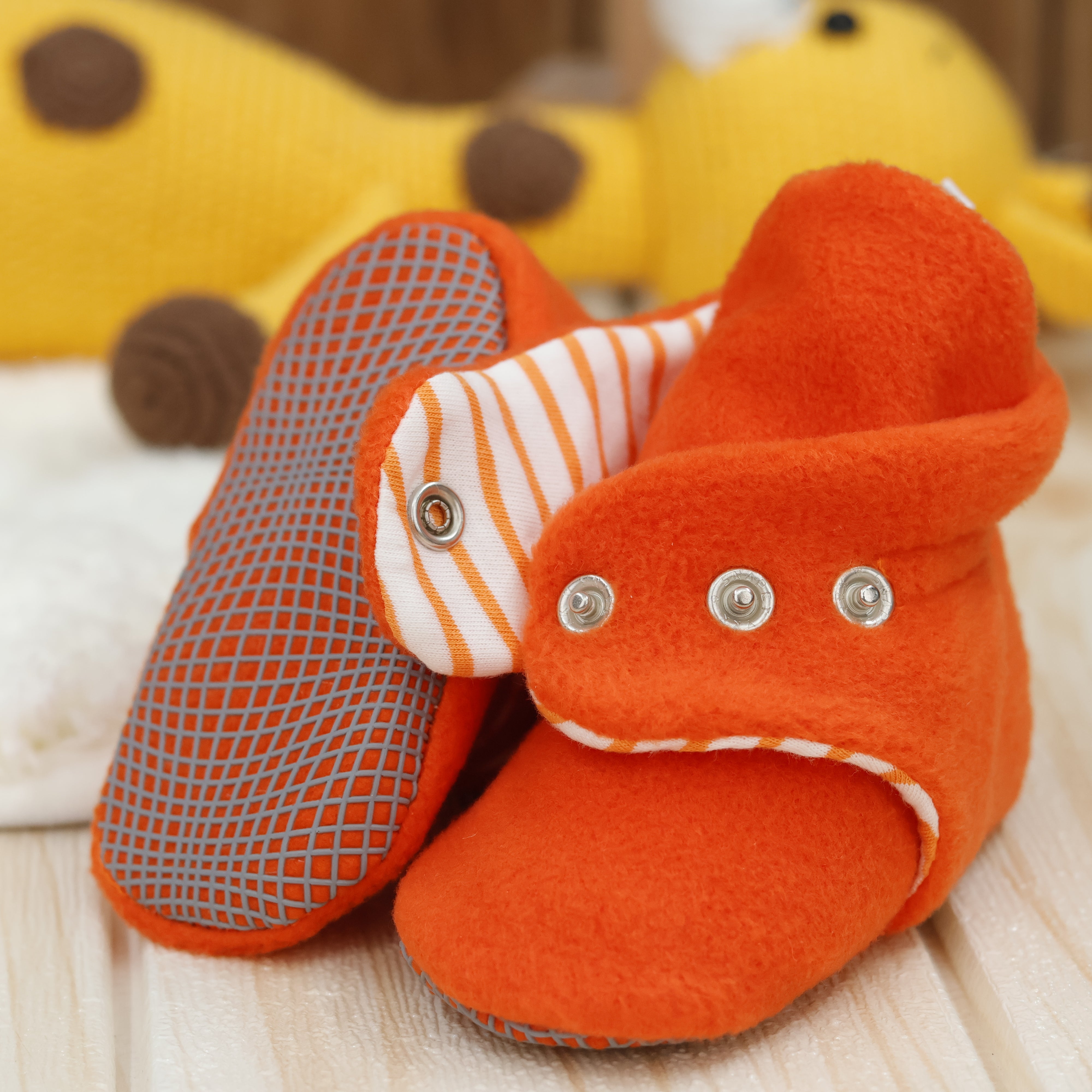 Anti-slip Sole, Fleece Baby Booties, Newborn Home Booties, Sweat Proof Organic Cotton Lining, Orange