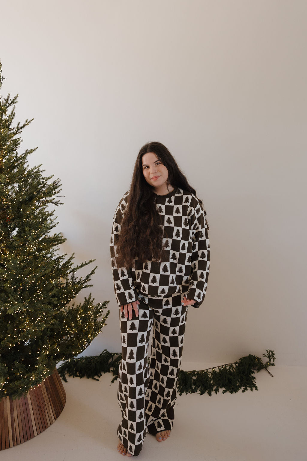 Women's Knit Pant Set | Christmas Tree Checkerboard
