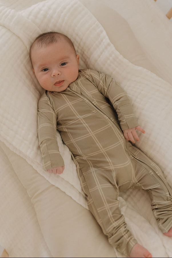 Bamboo Zip Pajamas | Linen Grid