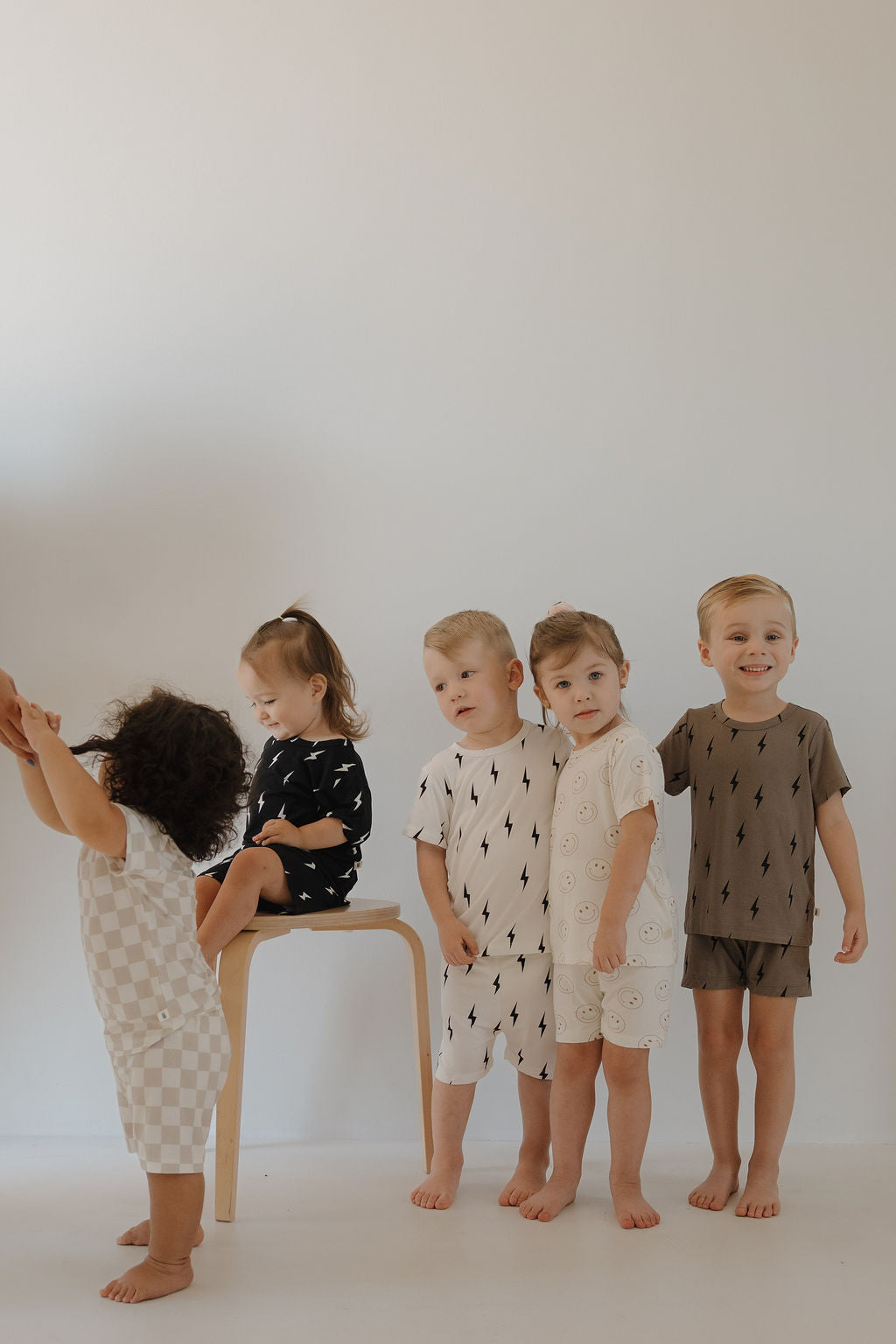 Bamboo Short Set | White & Black Lightning Bolt