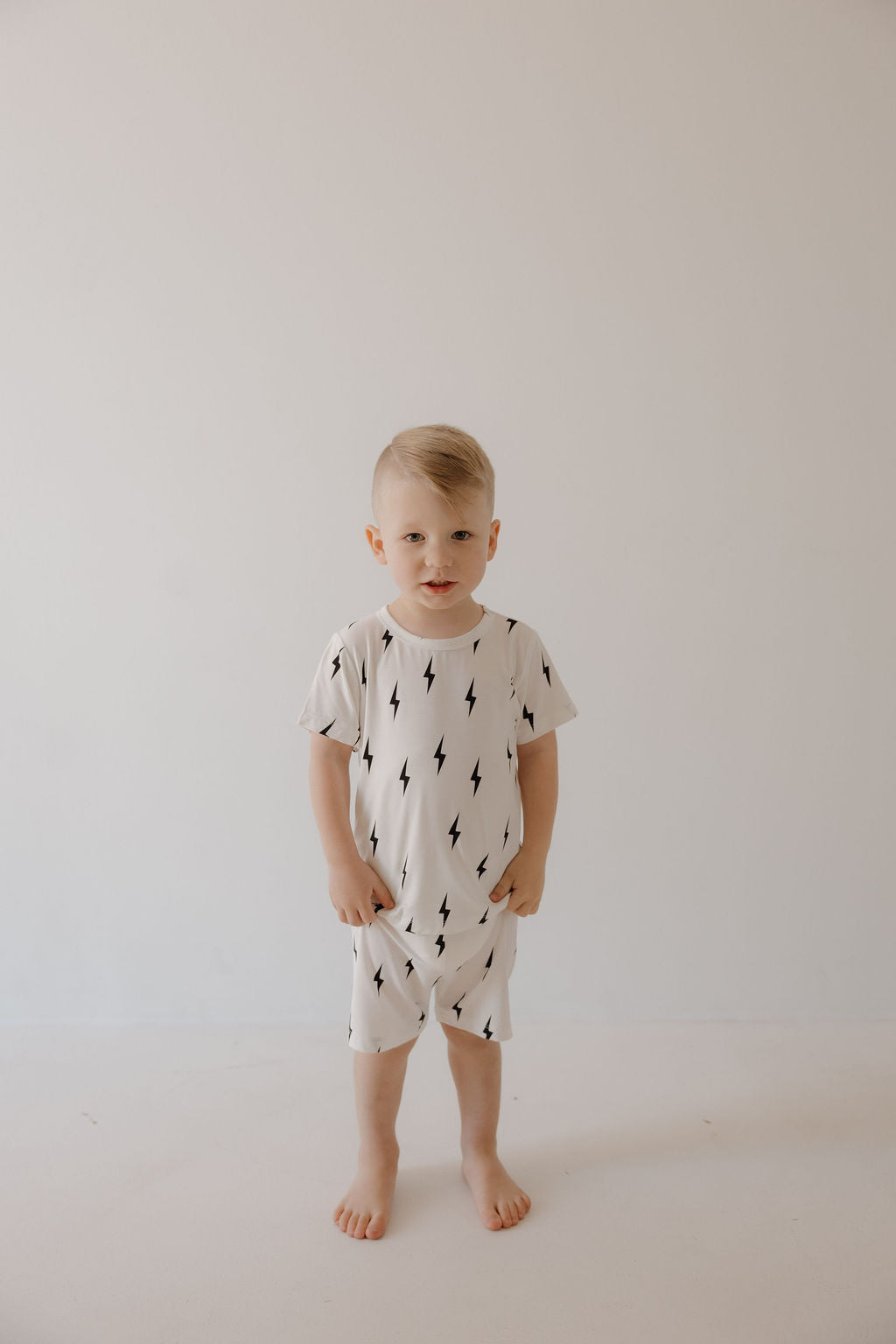 Bamboo Short Set | White & Black Lightning Bolt