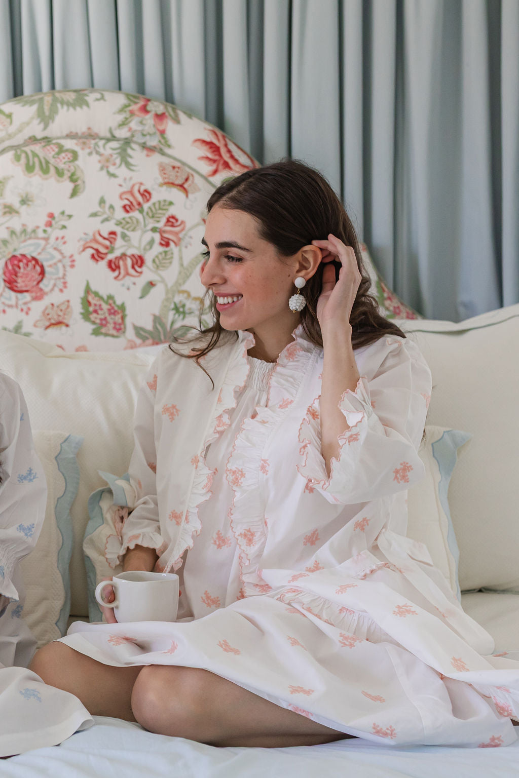 Nancy Cotton Ruffle Embroidered Robe