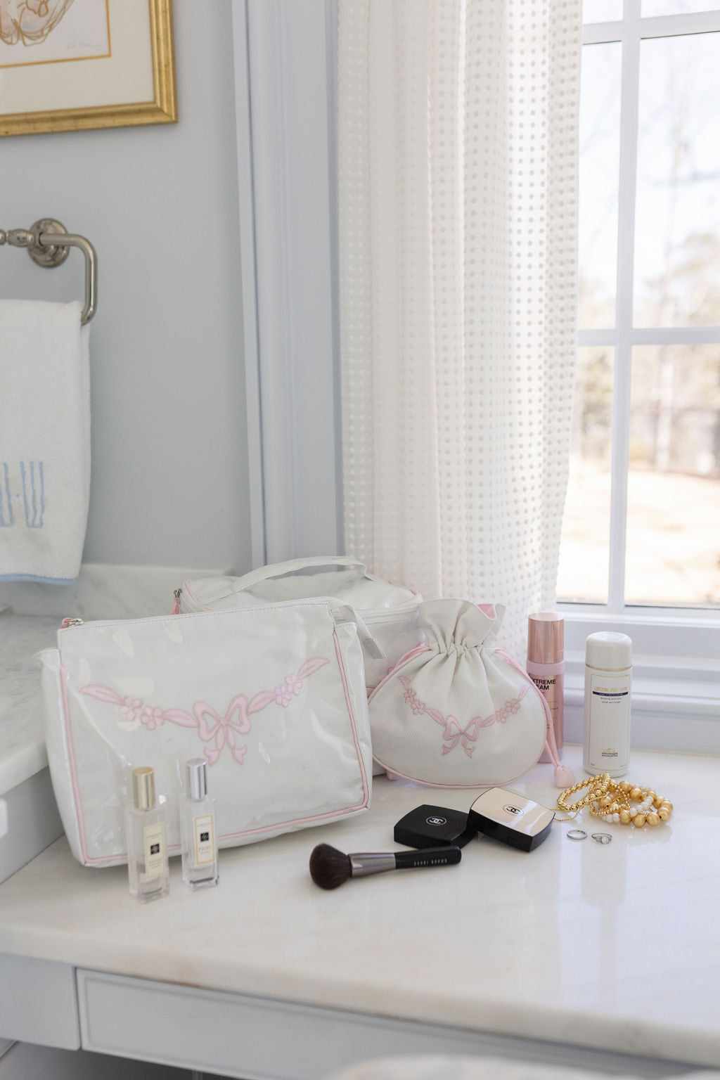 Floral Bow Large Makeup Bag