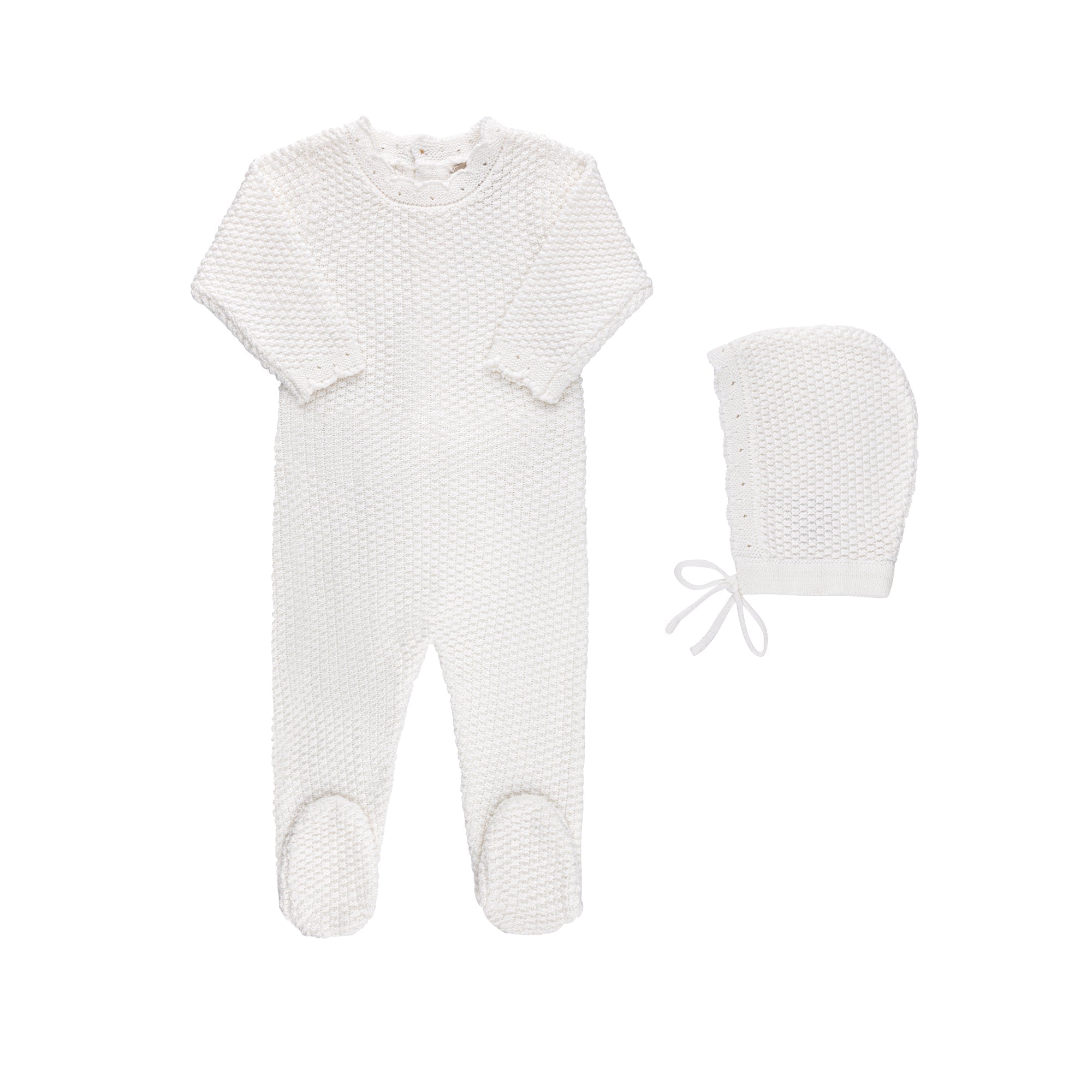 Waffle Knit Footie And Bonnet