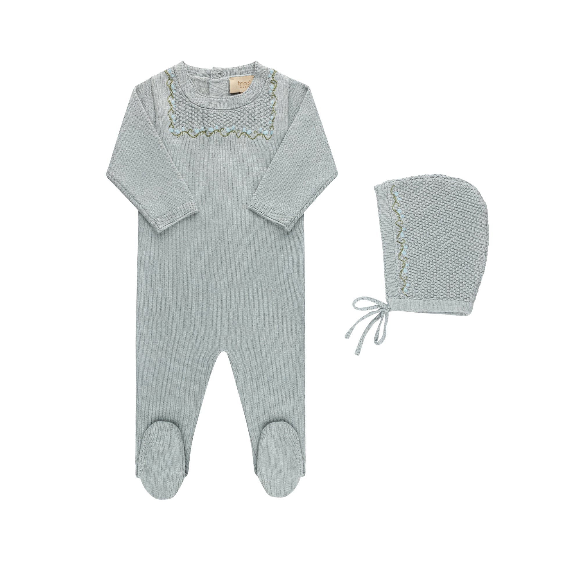 Embroidered Knit Footie And Bonnet
