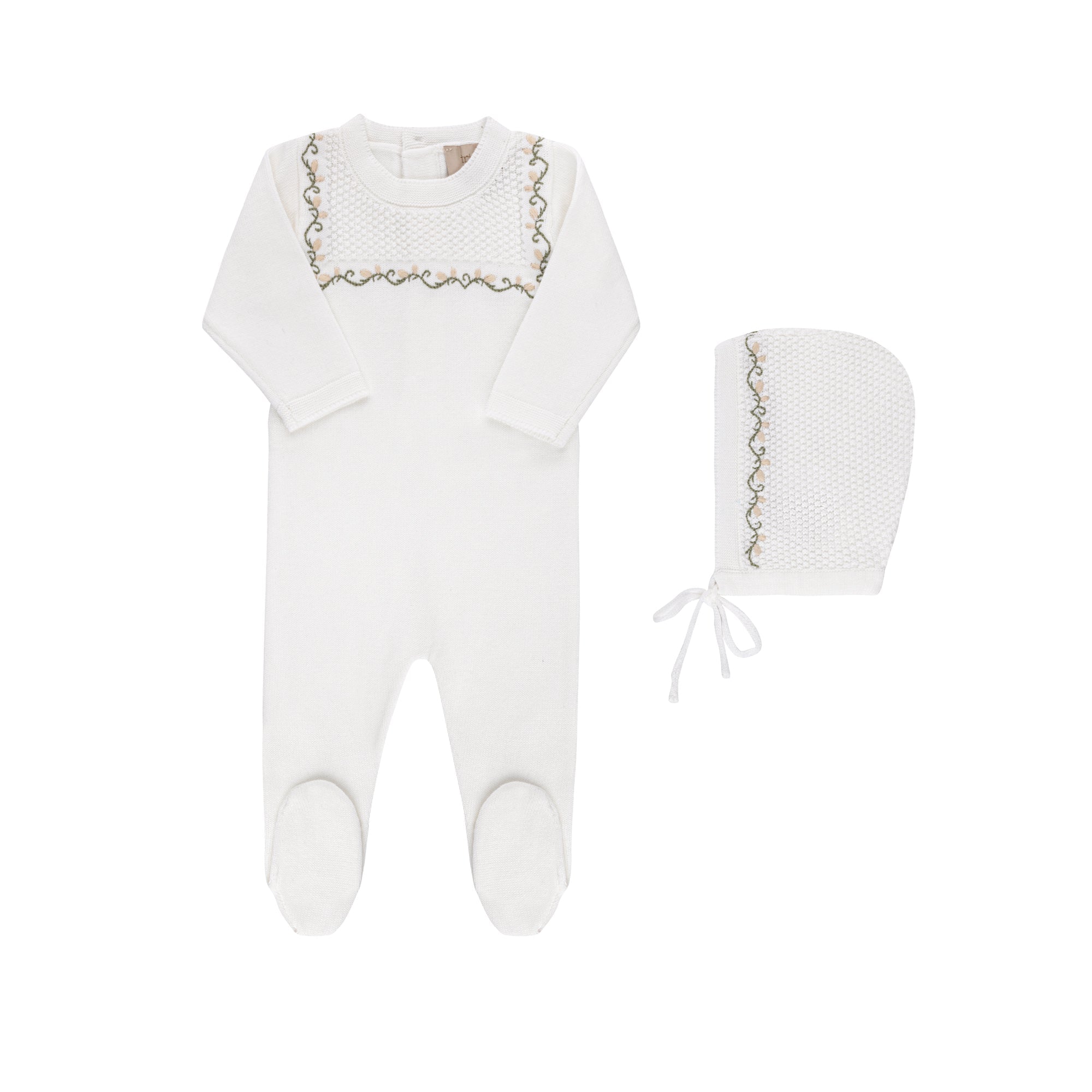 Embroidered Knit Footie And Bonnet