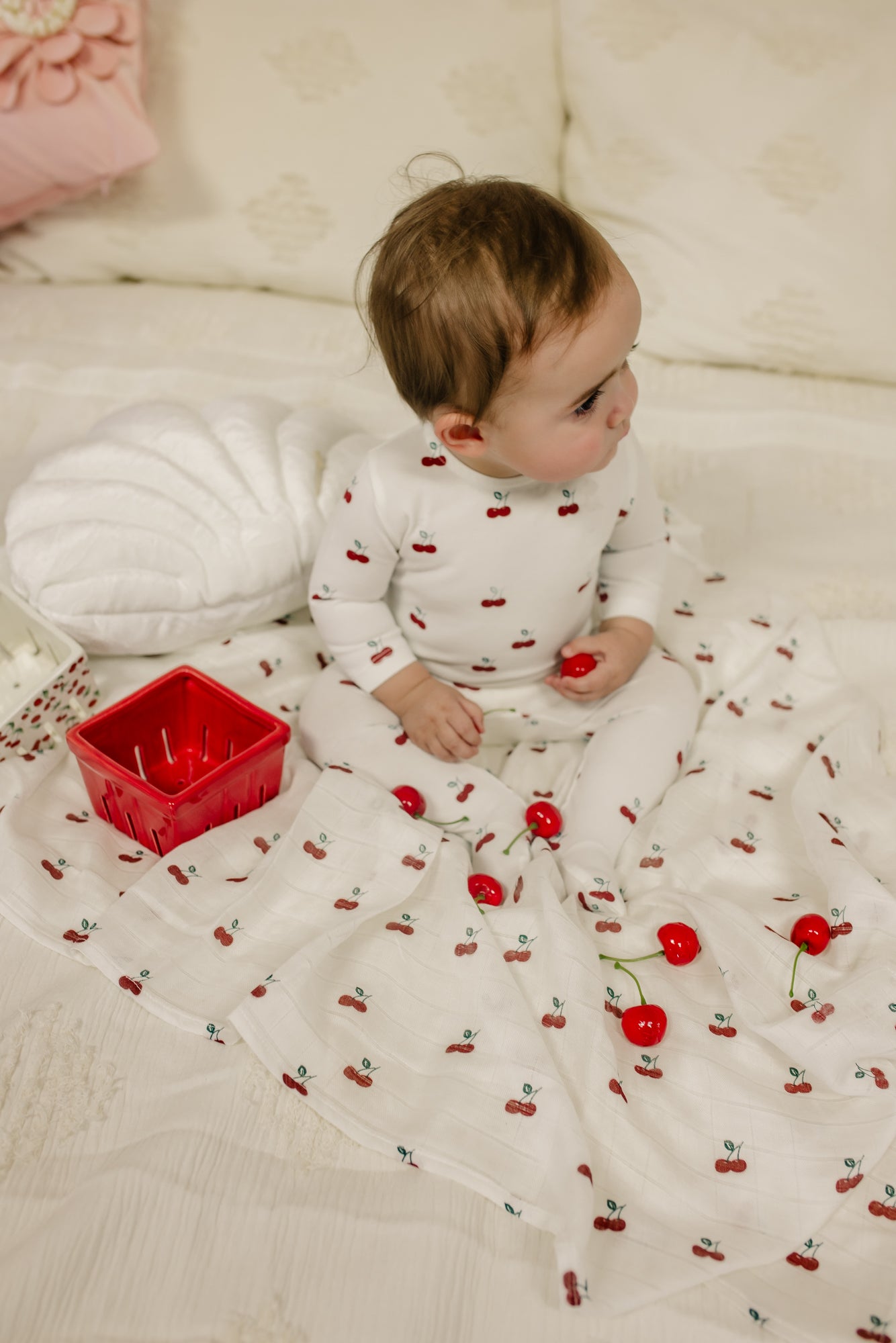 Printed Cherries/ Boat Footie & Hat