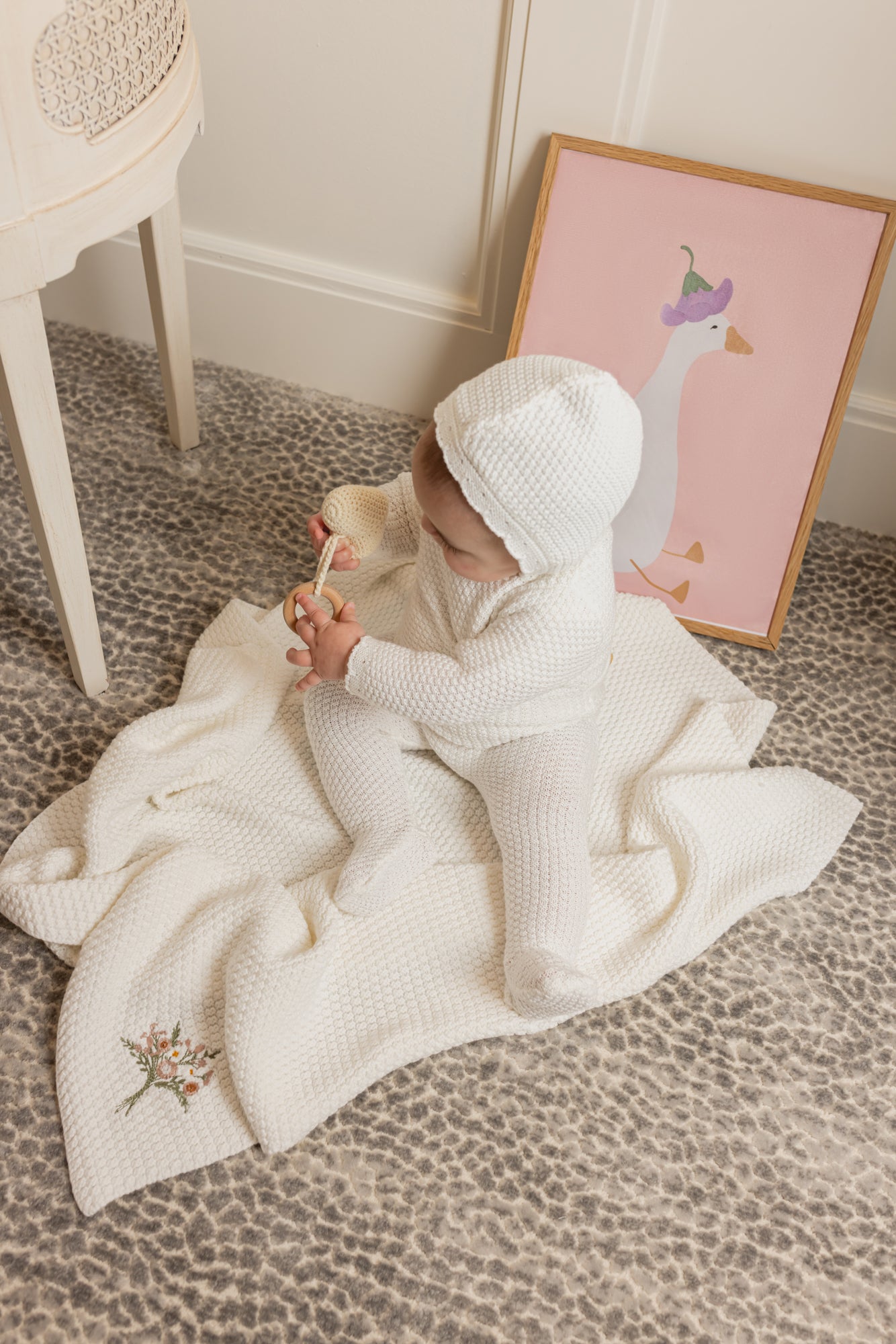 Waffle Knit Footie And Bonnet