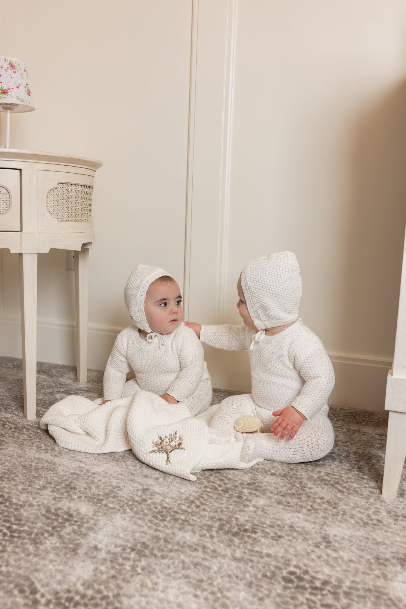 Waffle Knit Footie And Bonnet