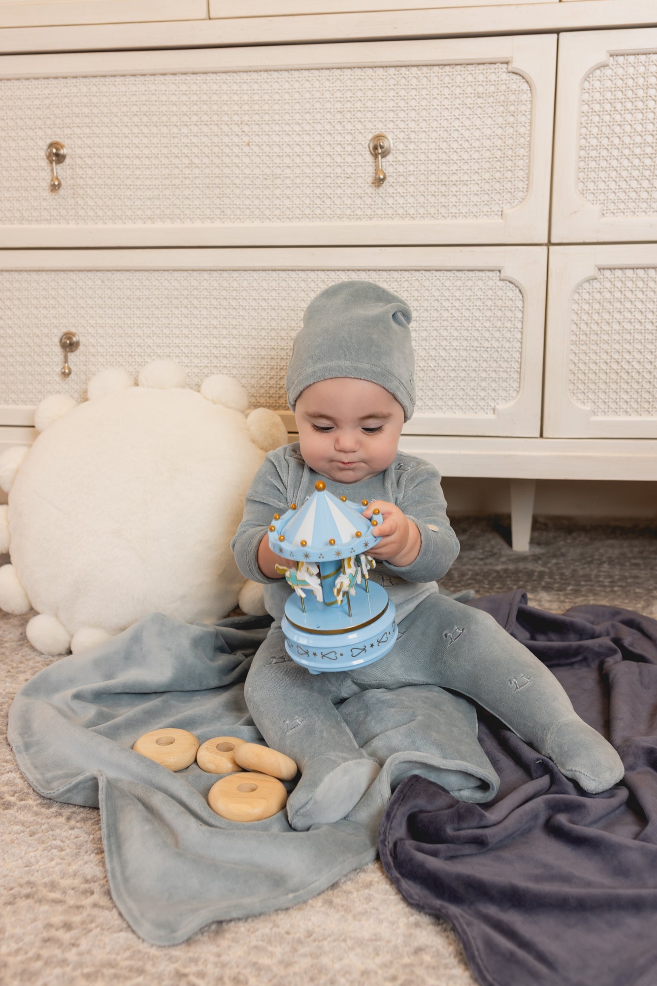 Embroidered Rocking Horse Footie And Hat