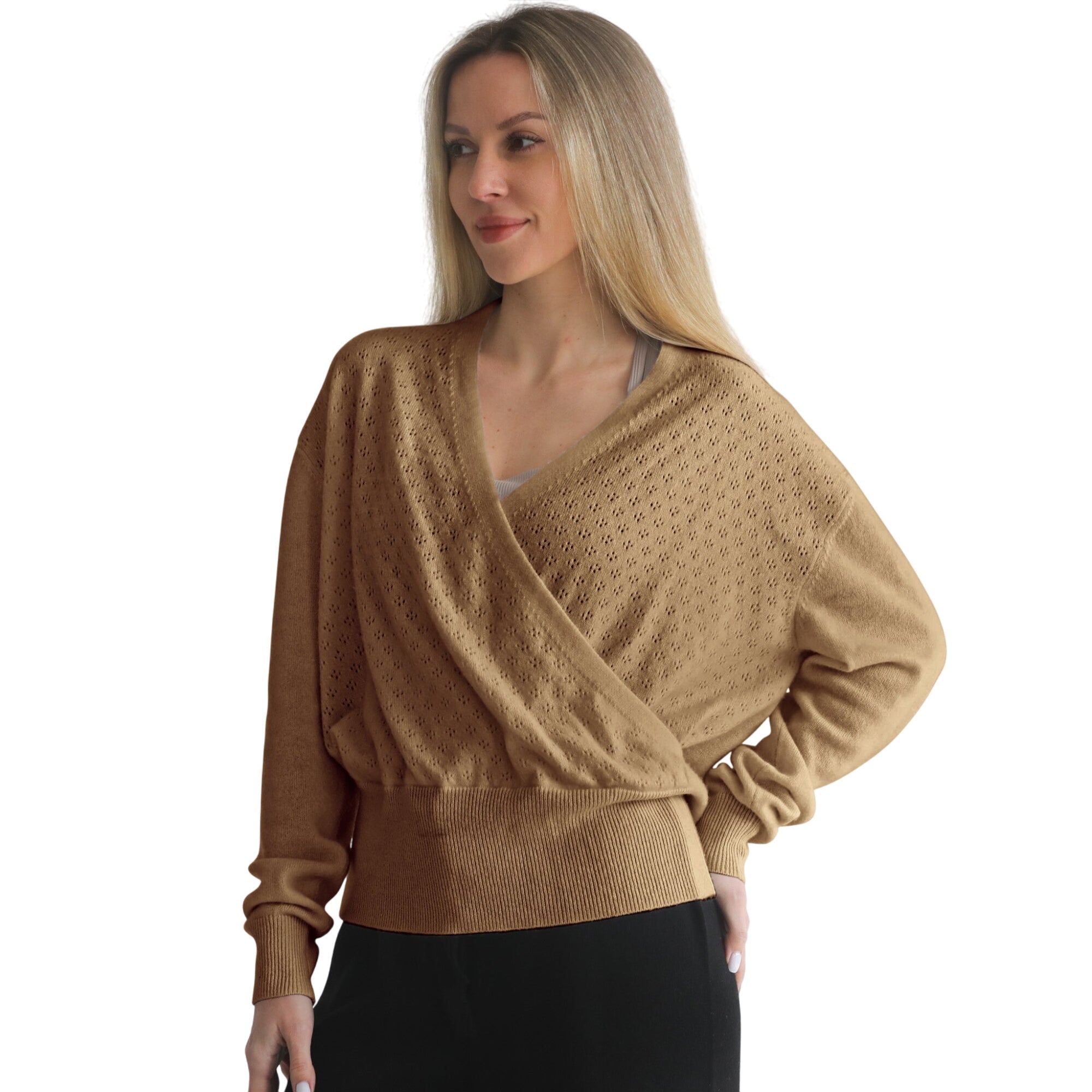 100% Cashmere Wrap Sweater - Bloom (camel)