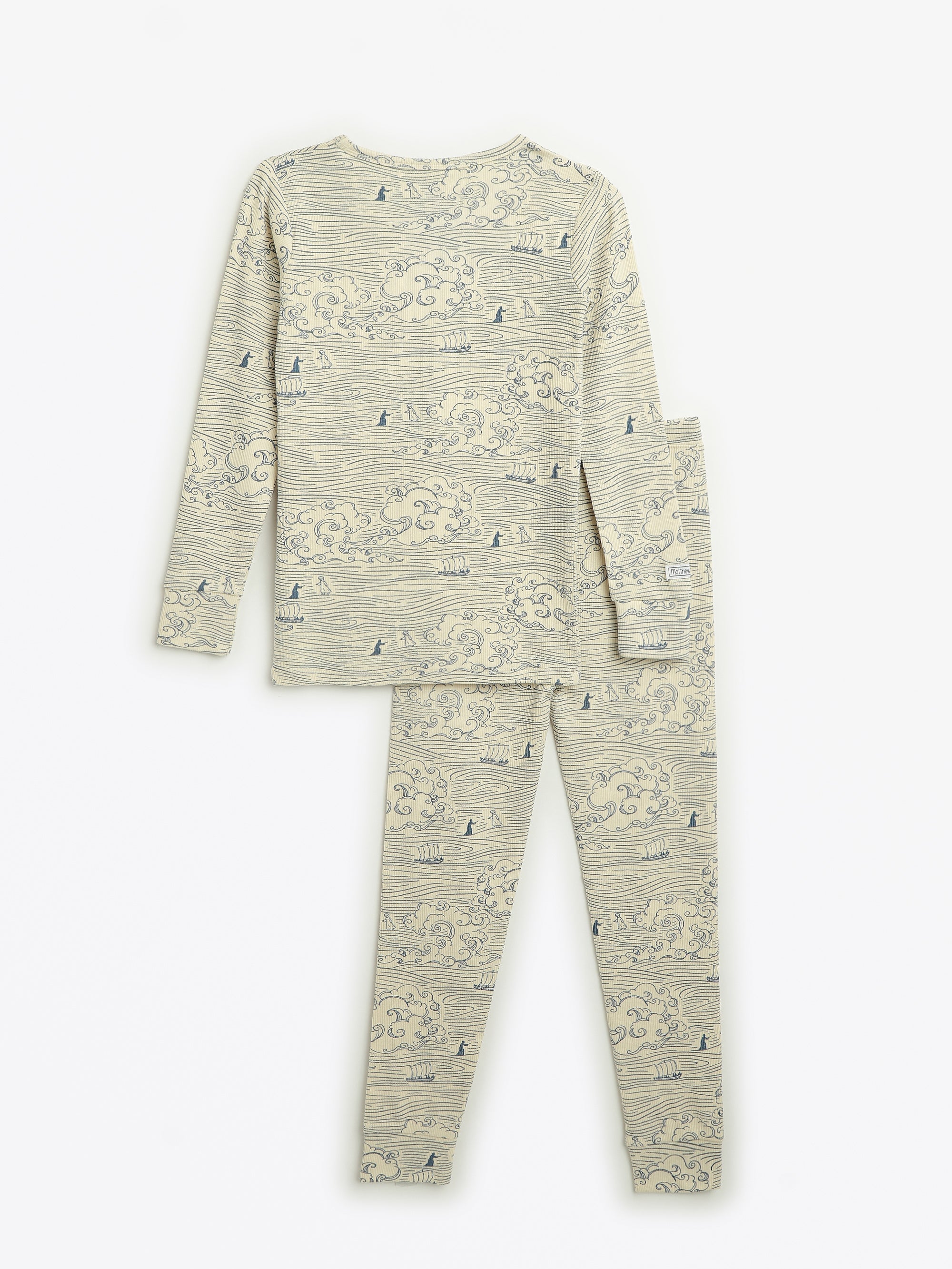 Walking On Water Pj Long Sleeve Set Ribbed Cotton-bamboo Blend