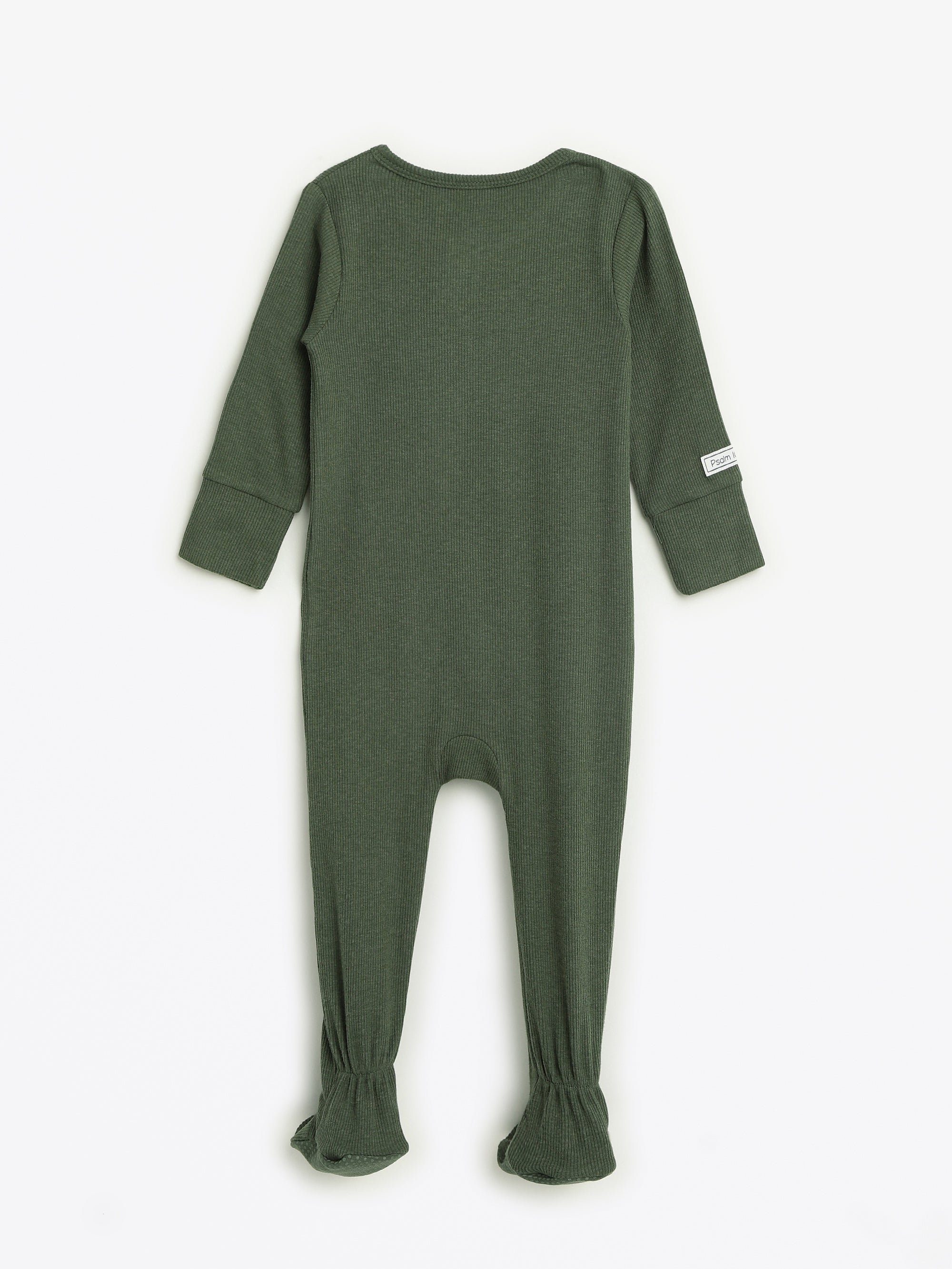 Solid Olive Pj Footed Onesie Ribbed Cotton-bamboo Blend