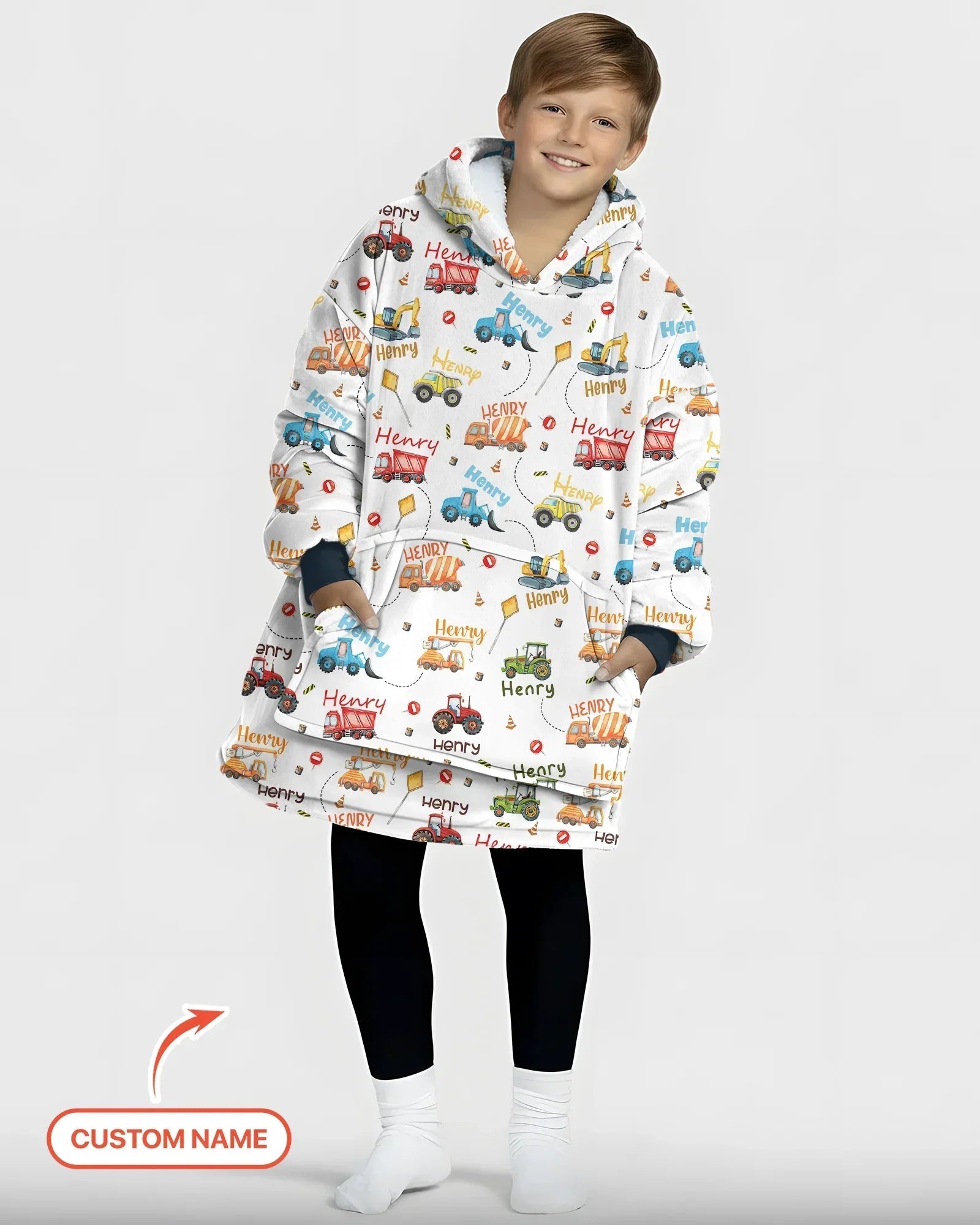 Construction Vehicles Custom Name Bamboo Blanket Hoodie