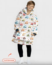 Construction Vehicles Custom Name Bamboo Blanket Hoodie