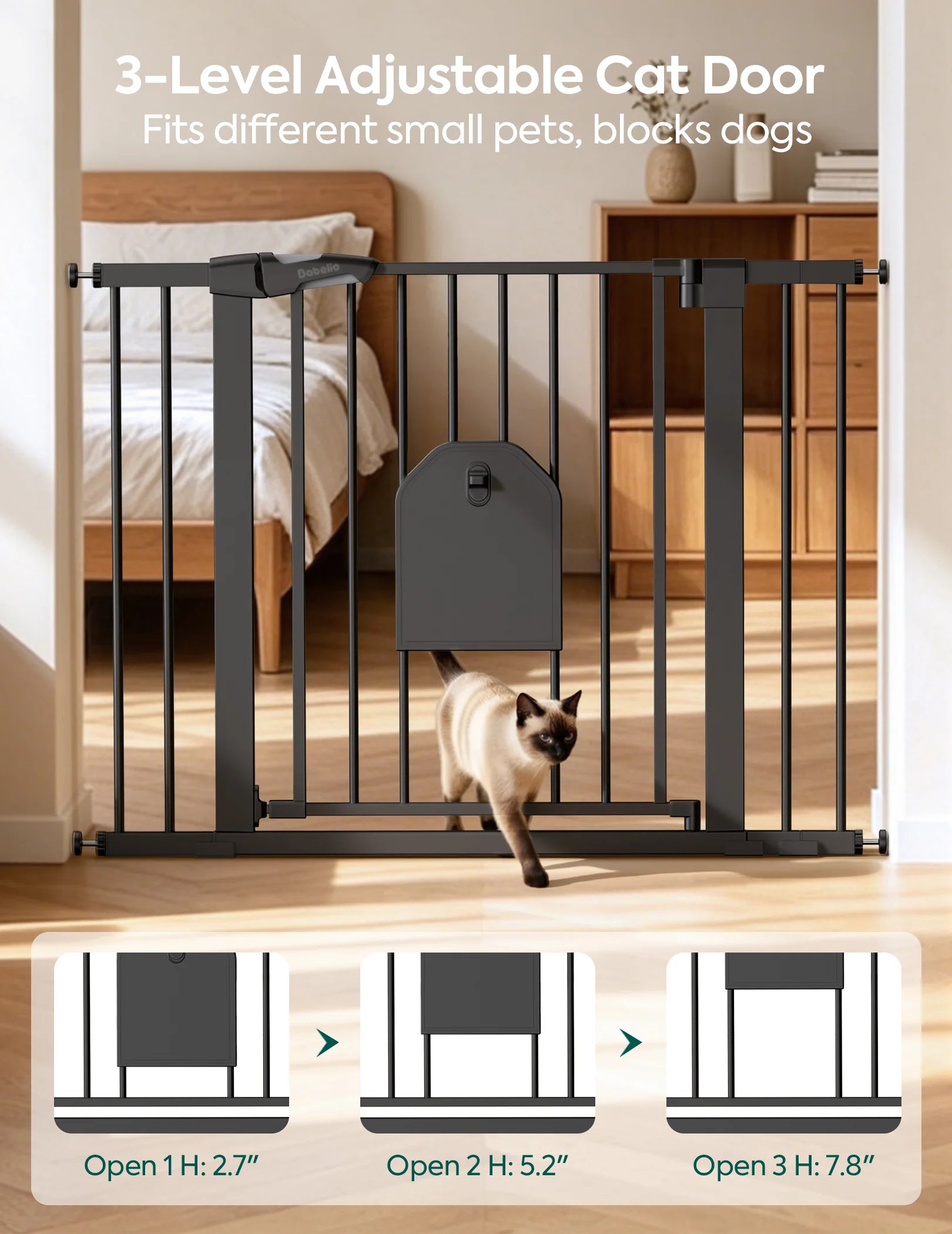 Catprivilege A7 | Adjustable Safety Gate With Lockable Pet Door