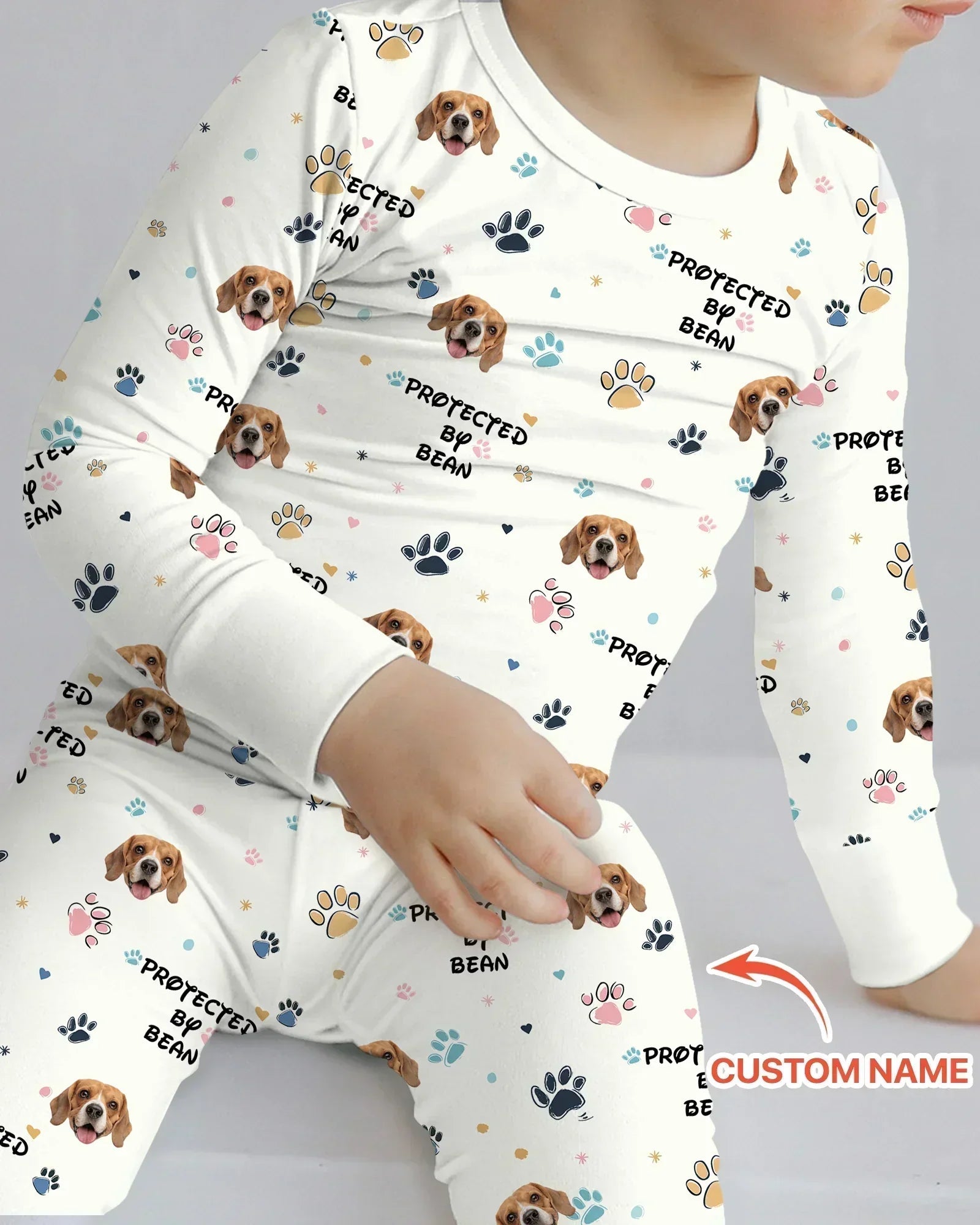 Custom Dogs Photo "protected By" Bamboo Two Piece Long Sleeve Pajama Set