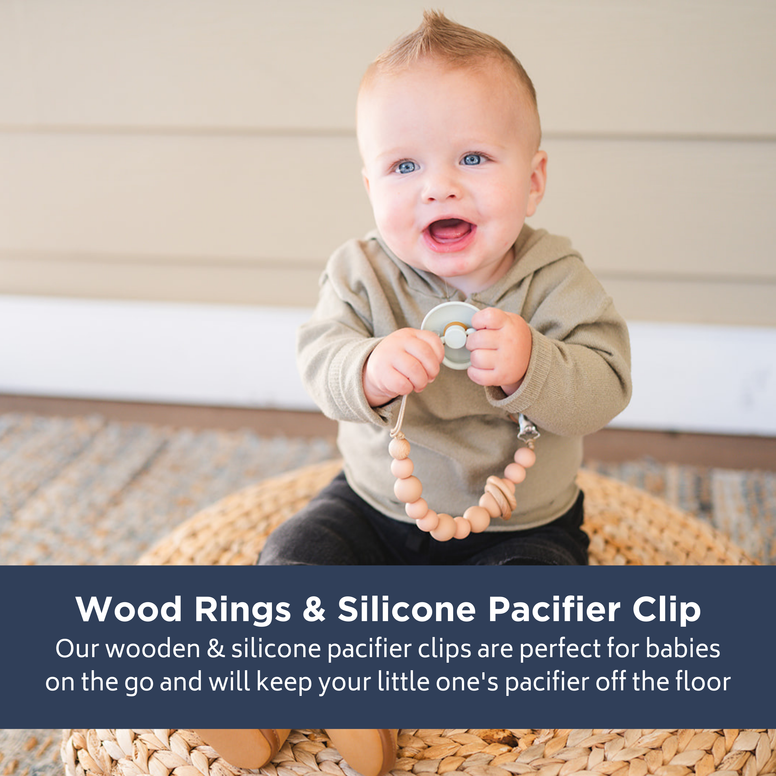 Clay Silicone Bead & Wood Ring Pacifier Clip