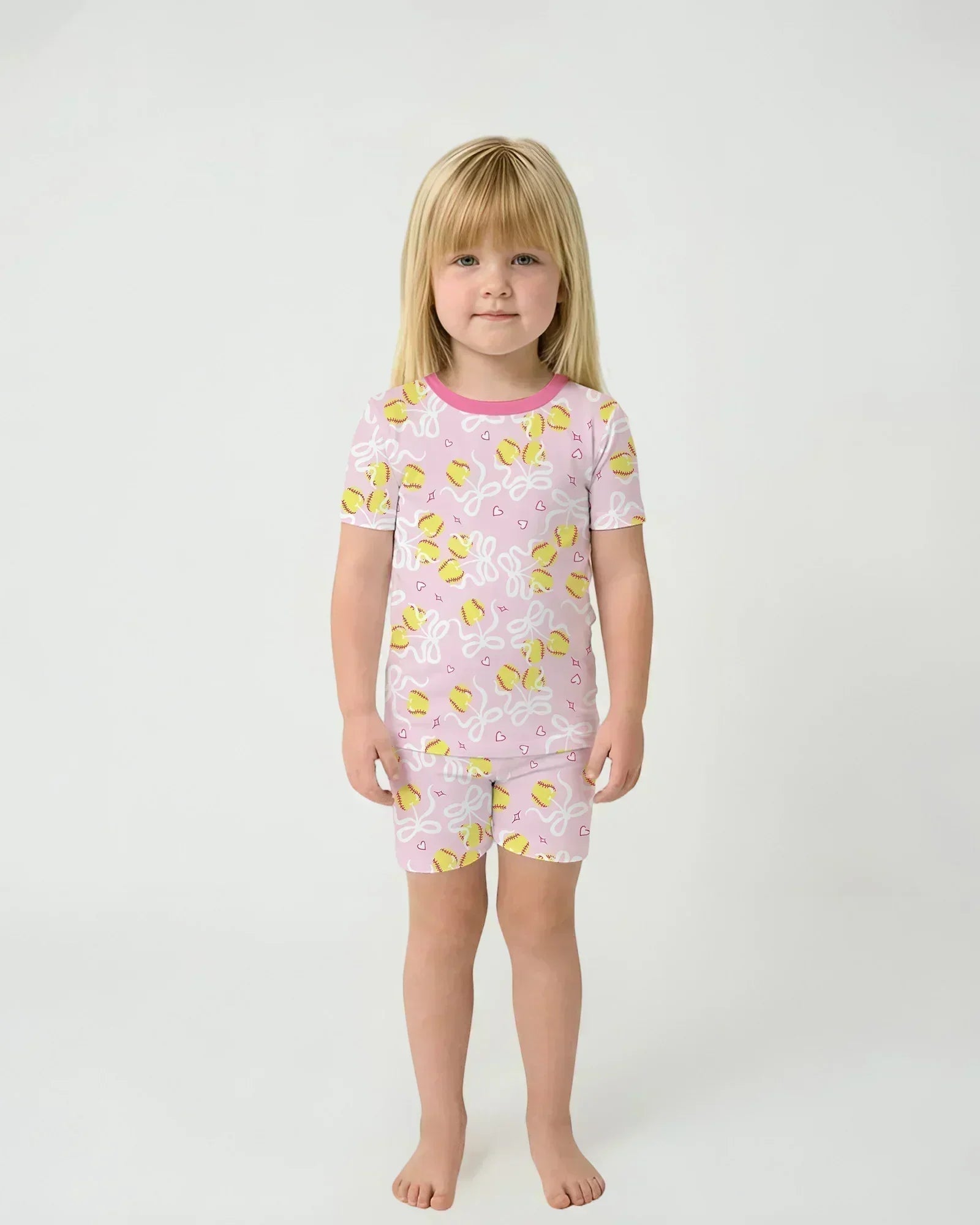 Softball Cherry Mom And Girl Matching Bamboo Two Piece Short Sleeve Shorts Pajama Set
