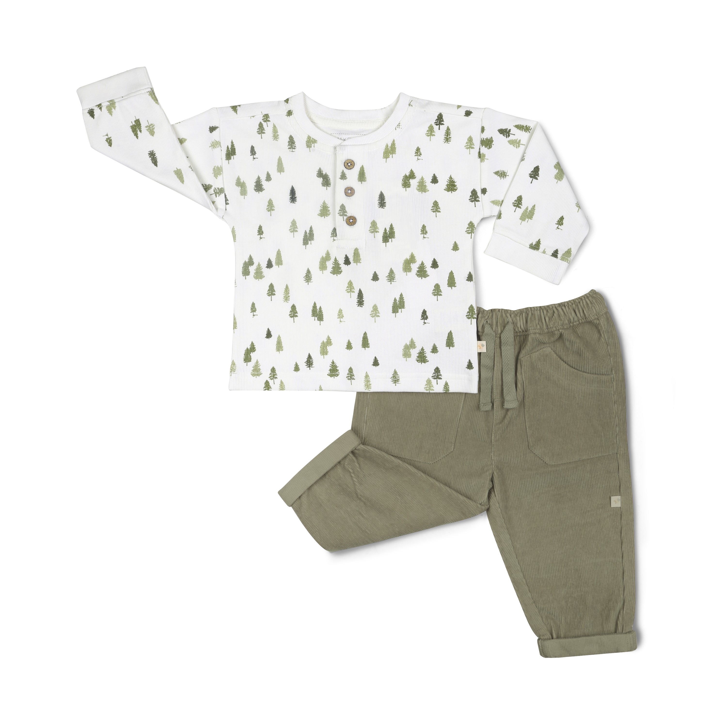 Organic Tee And Corduroy Pant Set - Olive