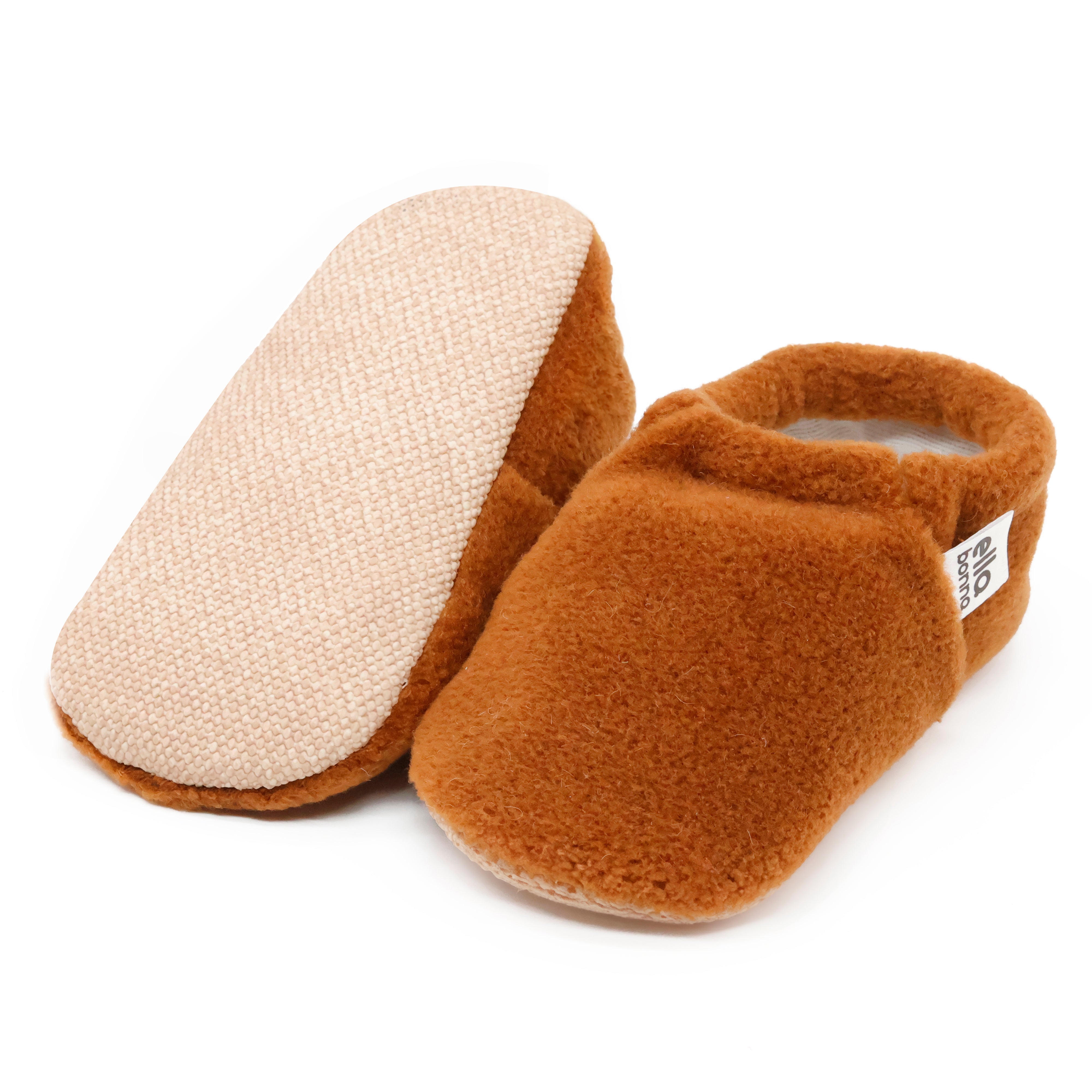 Fleece Baby House Booties, Non-slip Sole, Organic Cotton Lining, Taba