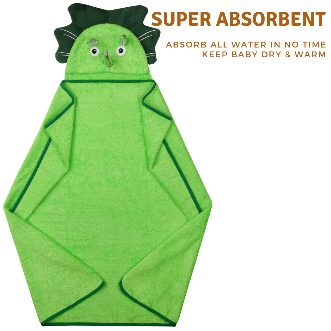 Bamboo Viscose Baby Hooded Towel Green Dinosaur