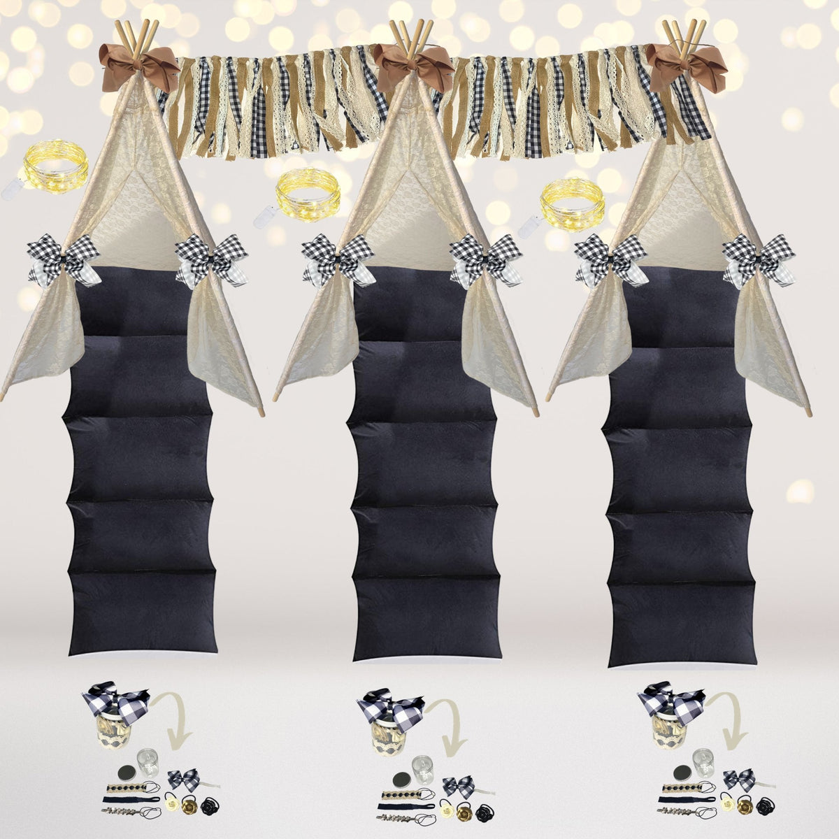 Black And White Plaid Sleepover Tent Bundle, Buffalo Check Christmas Decorations, Party Bundle Gift
