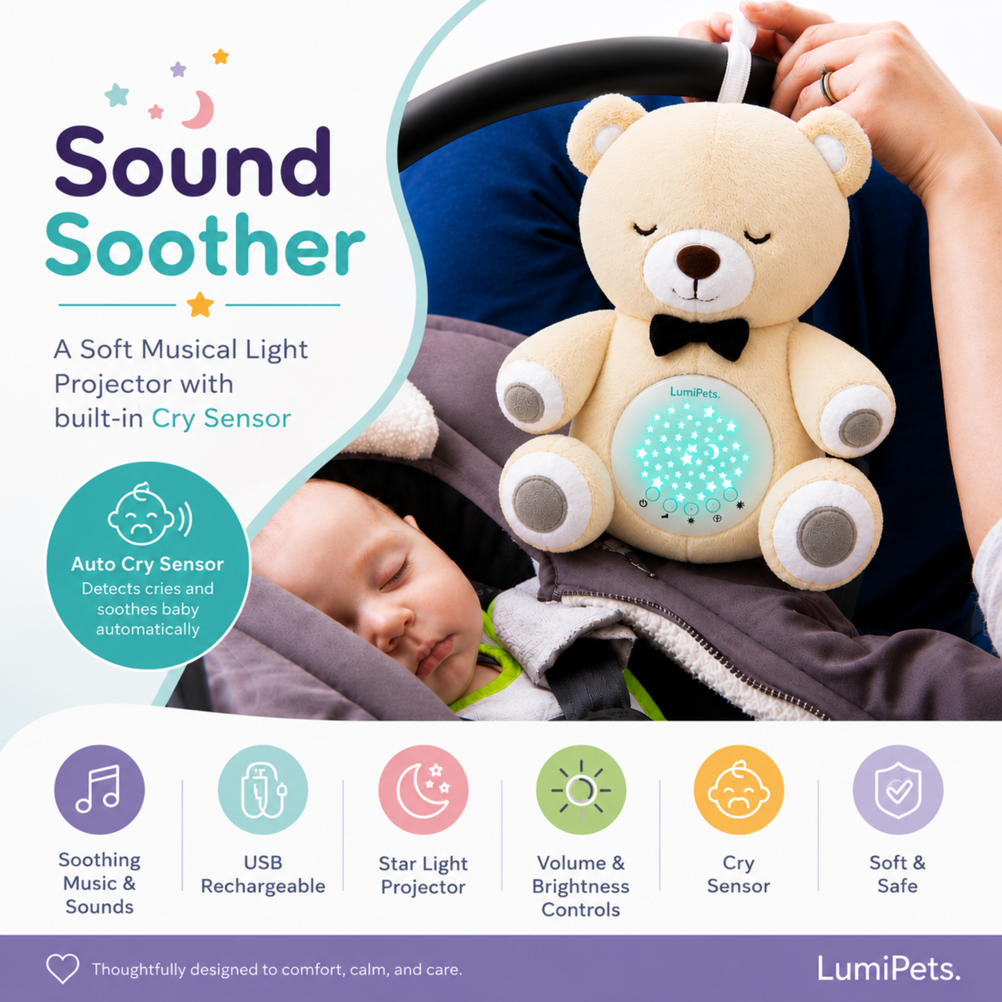 Lumipets Bear - Nursery Sound Soother Bear Night Light