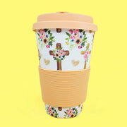 Eco-friendly Reusable Plant Fiber 14 Oz Travel Mug With Religious Floral Crosses Design